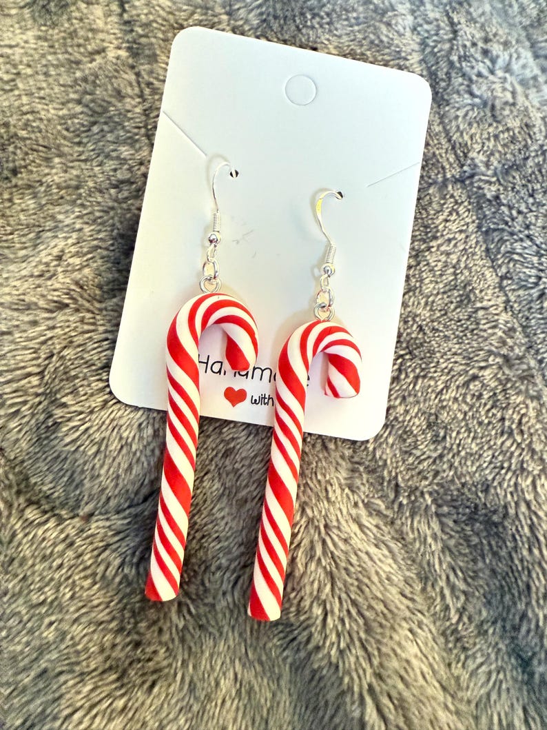 Handmade Christmas Candy Cane Earrings Sterling Silver