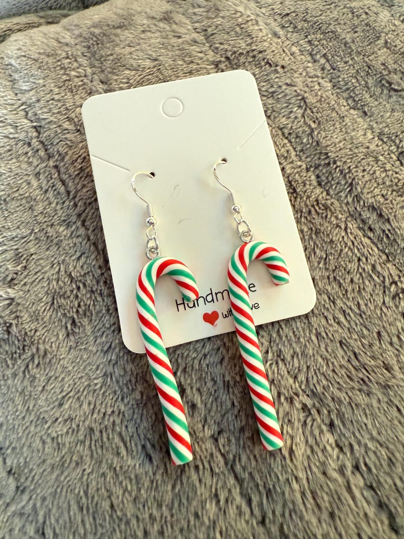 Handmade Christmas Candy Cane Earrings Sterling Silver