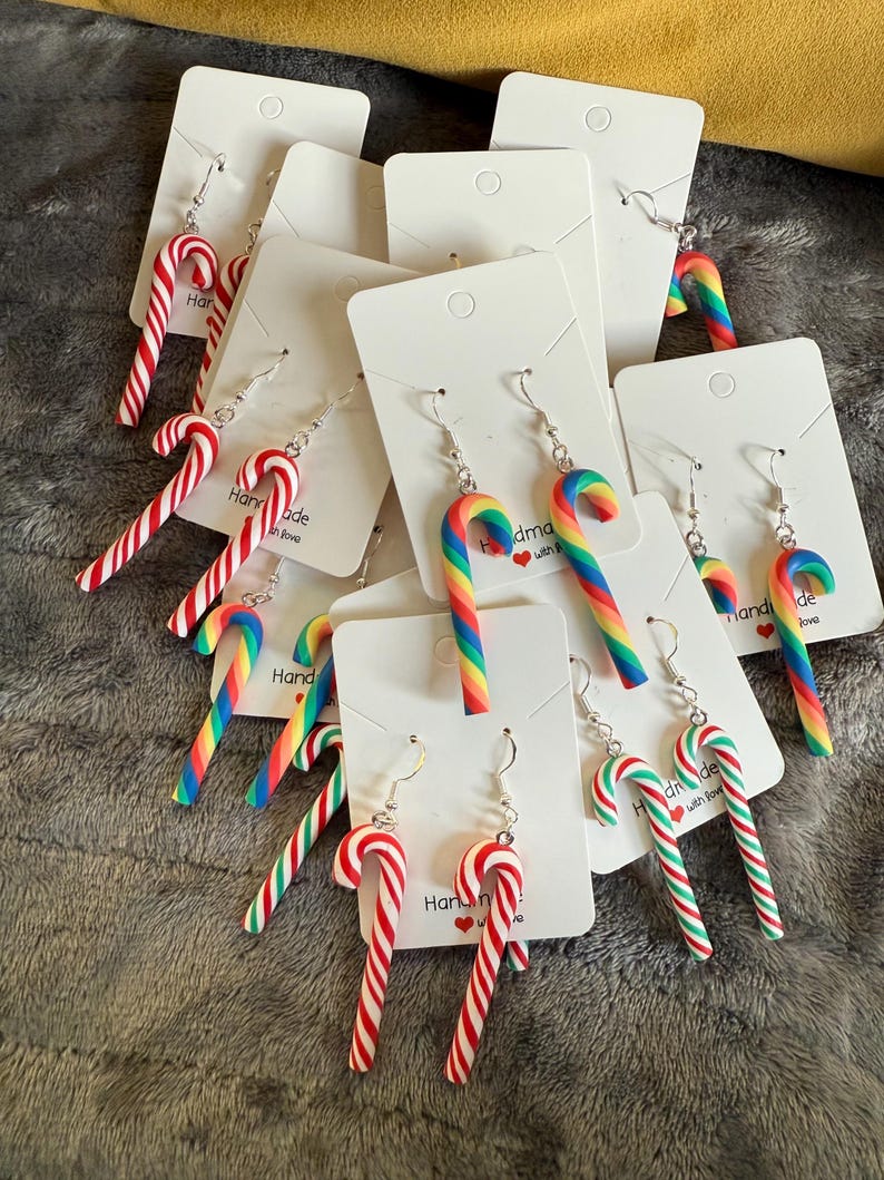 Handmade Christmas Candy Cane Earrings Sterling Silver