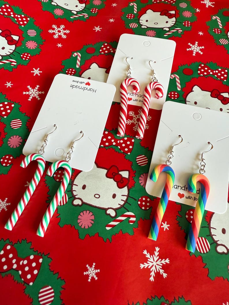 Handmade Christmas Candy Cane Earrings Sterling Silver