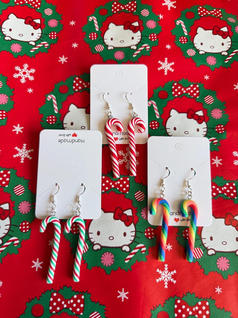 Handmade Christmas Candy Cane Earrings Sterling Silver