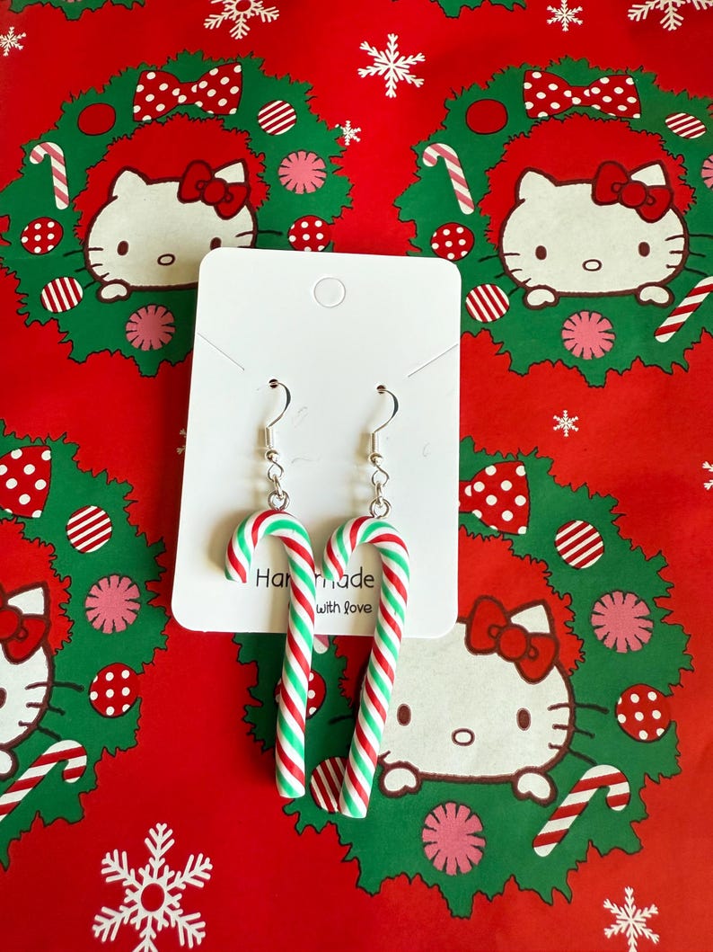 Handmade Christmas Candy Cane Earrings Sterling Silver