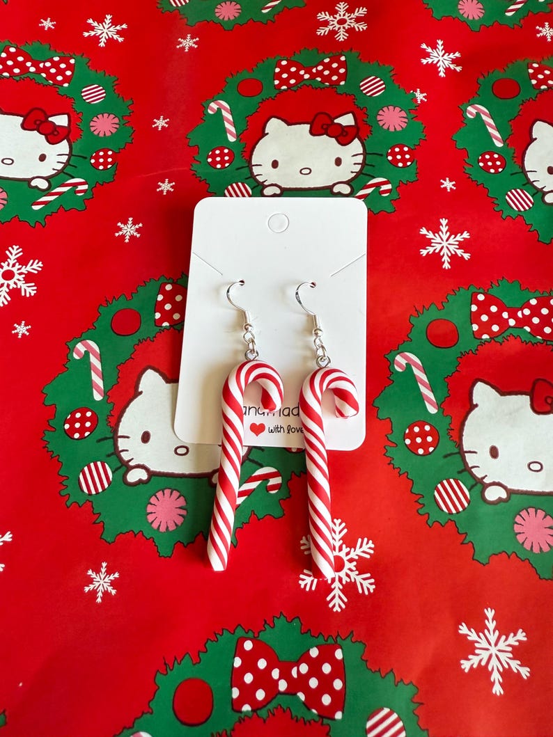 Handmade Christmas Candy Cane Earrings Sterling Silver