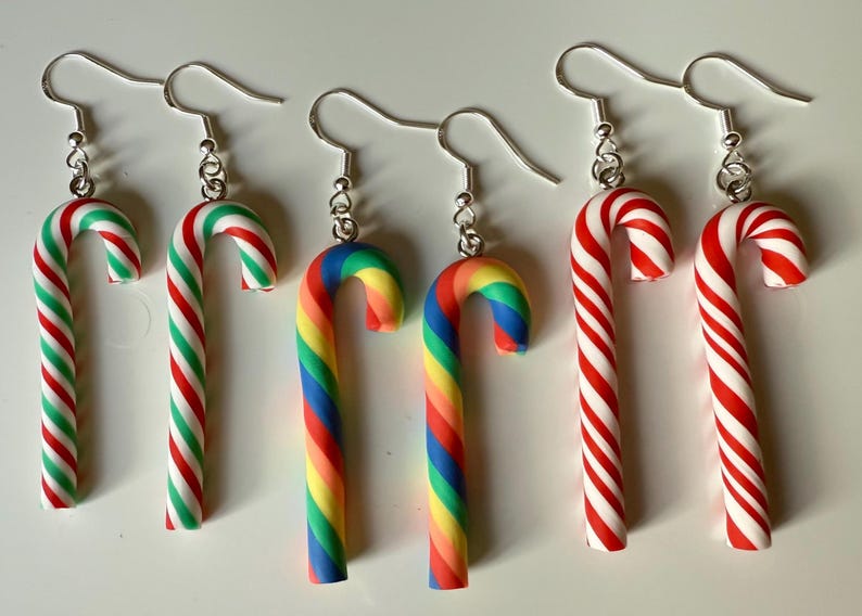 Handmade Christmas Candy Cane Earrings Sterling Silver