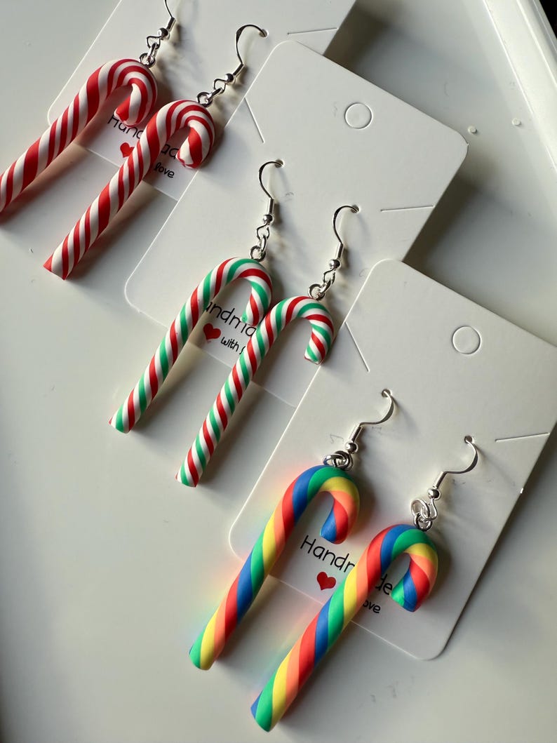 Handmade Christmas Candy Cane Earrings Sterling Silver