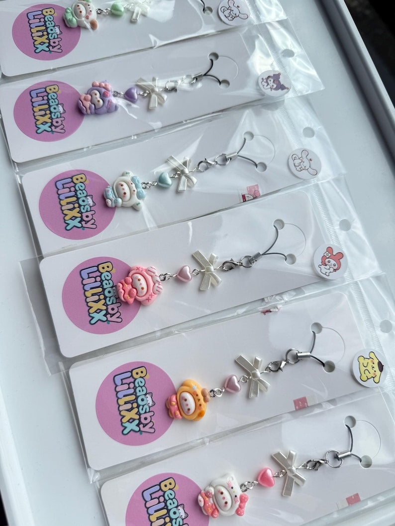 HANDMADE Sanrio Cosplay themed Phone charms, beaded accessories, sanriocore, kawaii phone charm