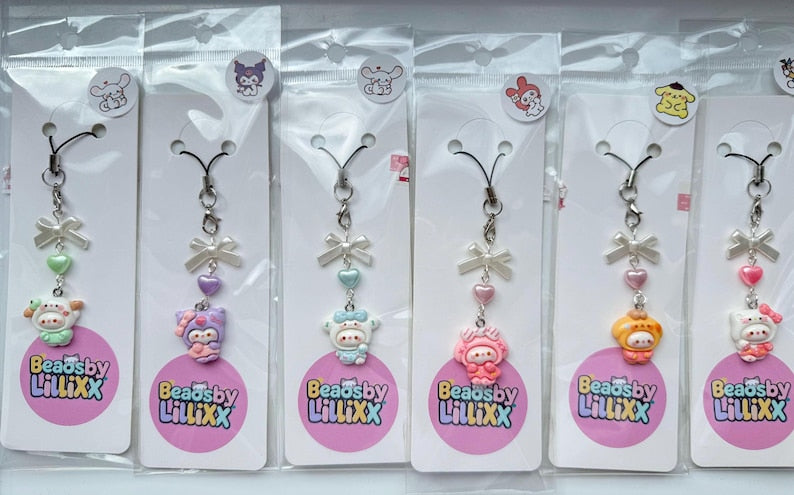 HANDMADE Sanrio Cosplay themed Phone charms, beaded accessories, sanriocore, kawaii phone charm