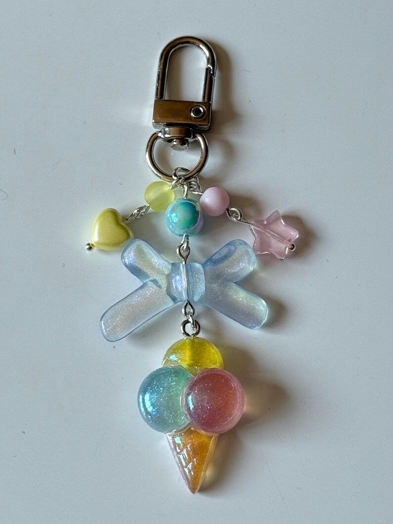 Handmade magical Kawaii keychains, macaron beads, shimmering keychains