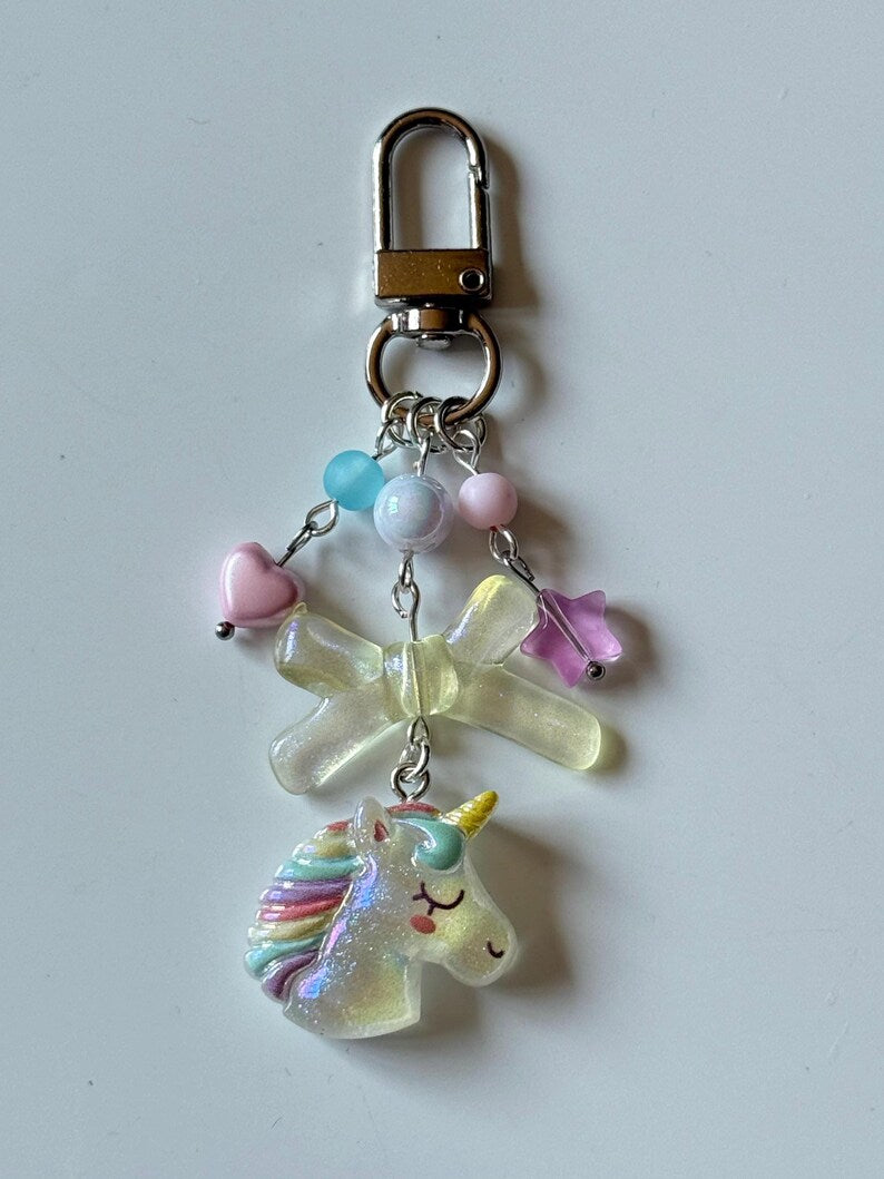 Handmade magical Kawaii keychains, macaron beads, shimmering keychains