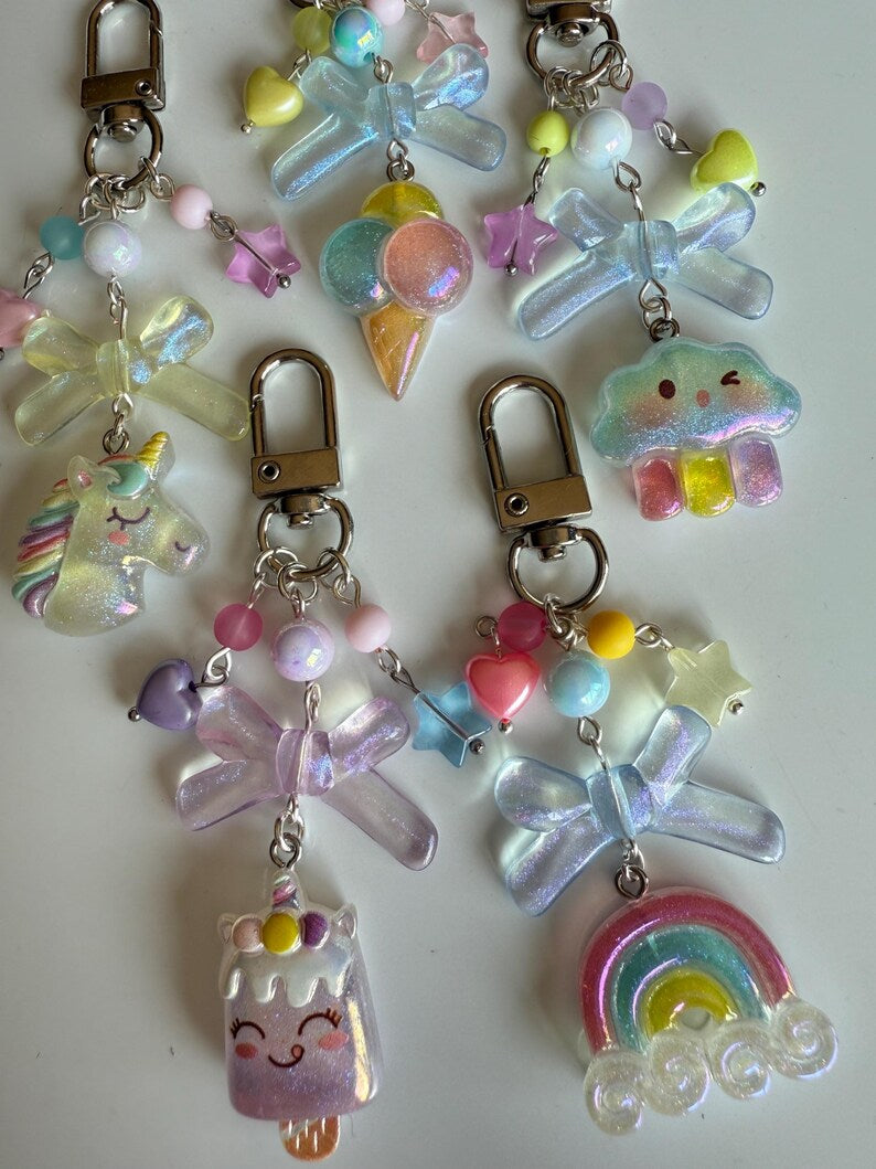 Handmade magical Kawaii keychains, macaron beads, shimmering keychains