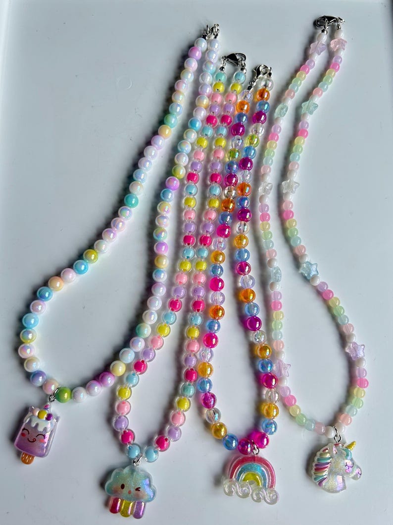 Cute Handmade Kawaii Pastel necklaces, acrylic beads, cute core, beaded jewelry