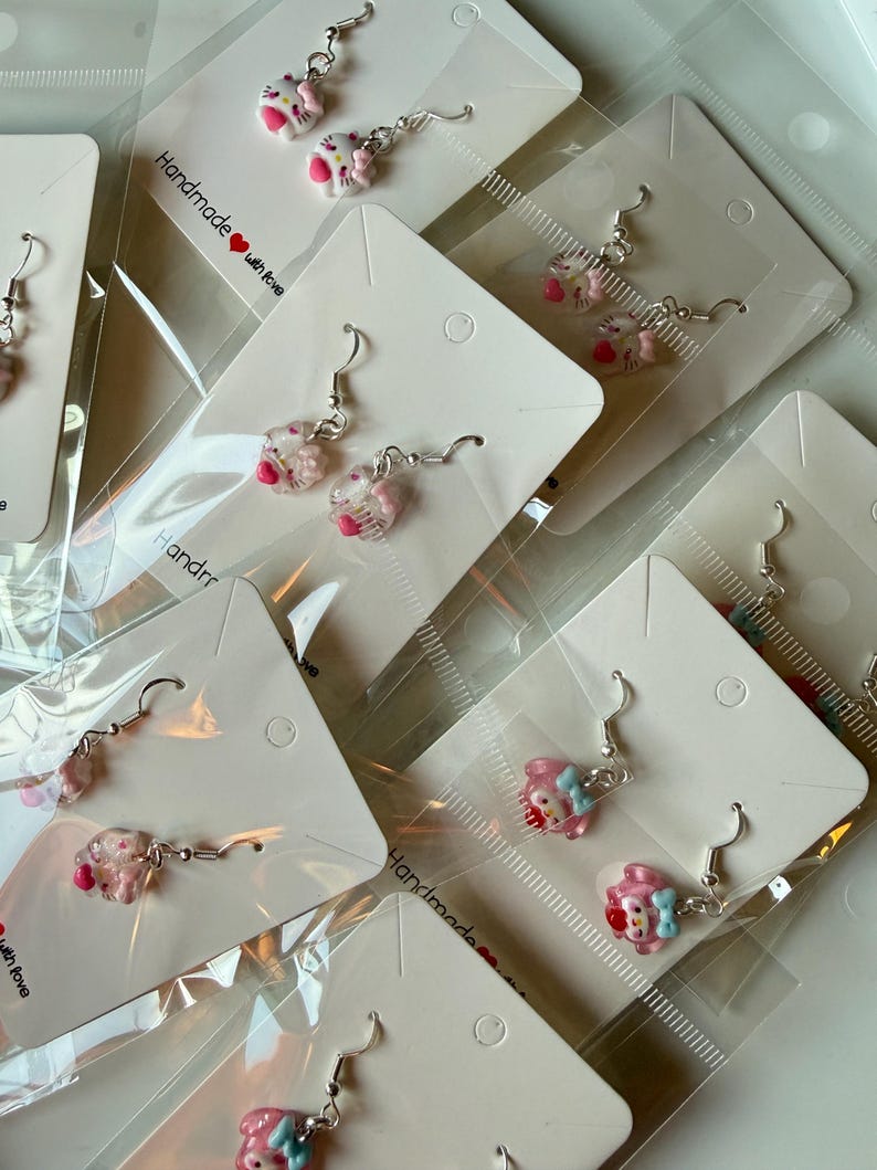 Handmade Mini Sanrio heart Themed Sterling Silver Earrings