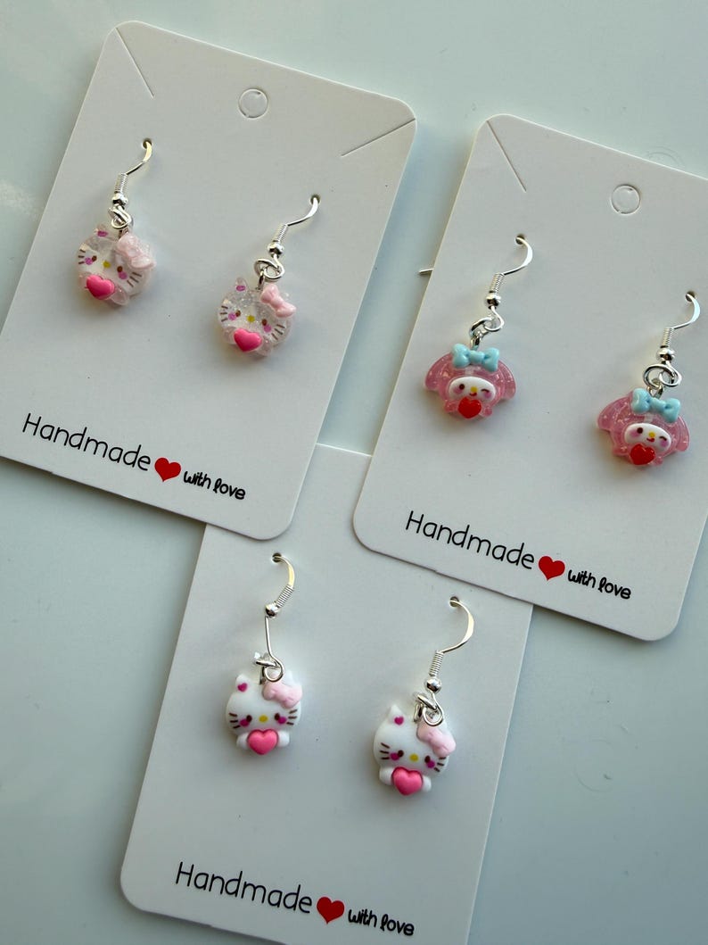 Handmade Mini Sanrio heart Themed Sterling Silver Earrings