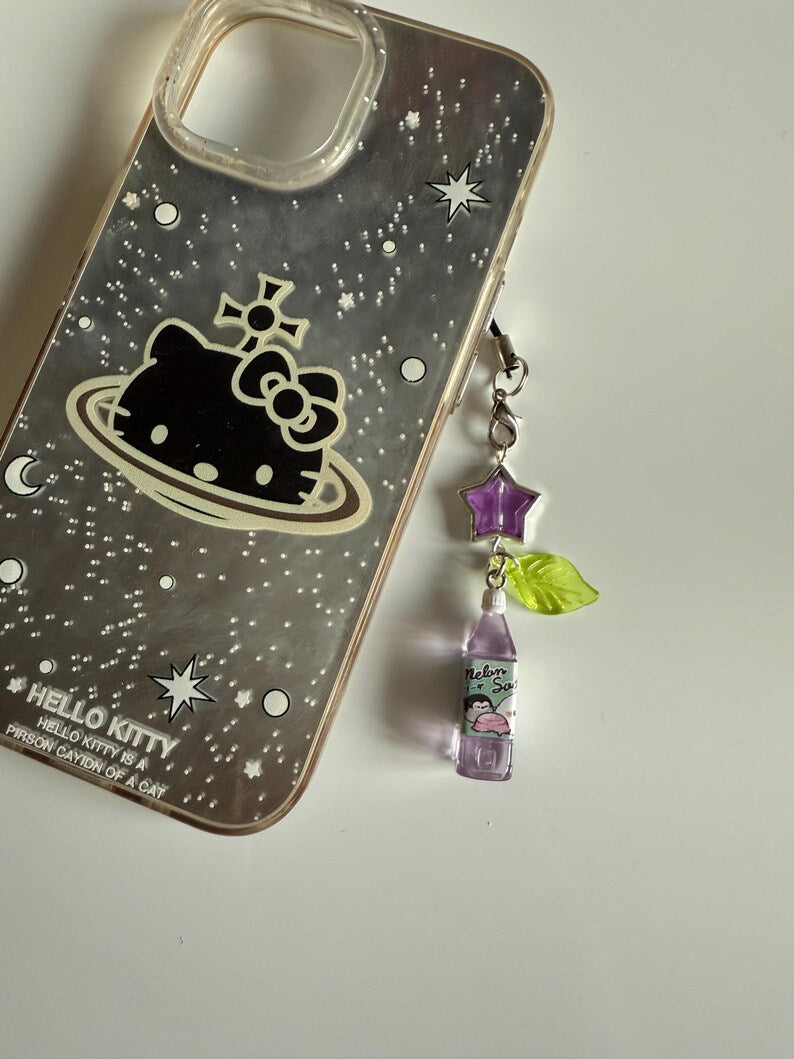 Handmade Kawaii Juice Bottle Phone Charm: Beaded Korean Style, soda charm