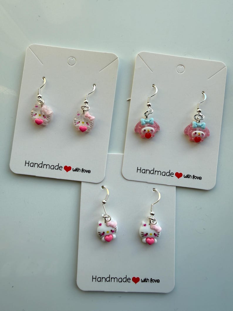 Handmade Mini Sanrio heart Themed Sterling Silver Earrings