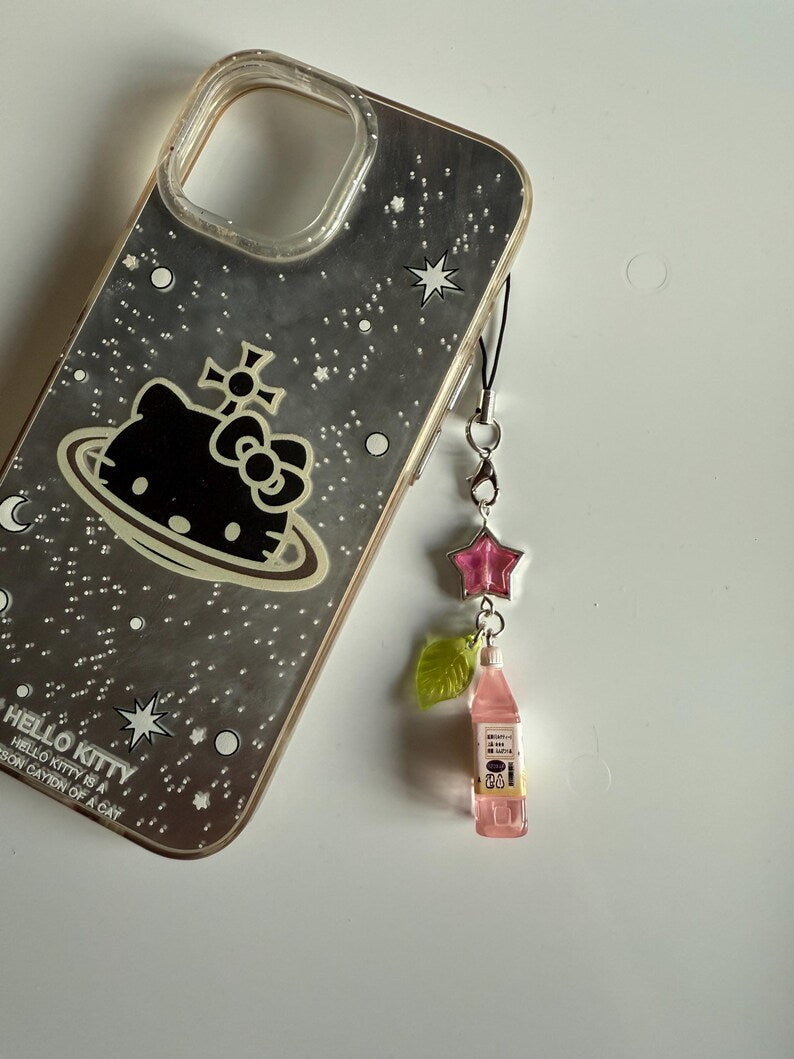 Handmade Kawaii Juice Bottle Phone Charm: Beaded Korean Style, soda charm