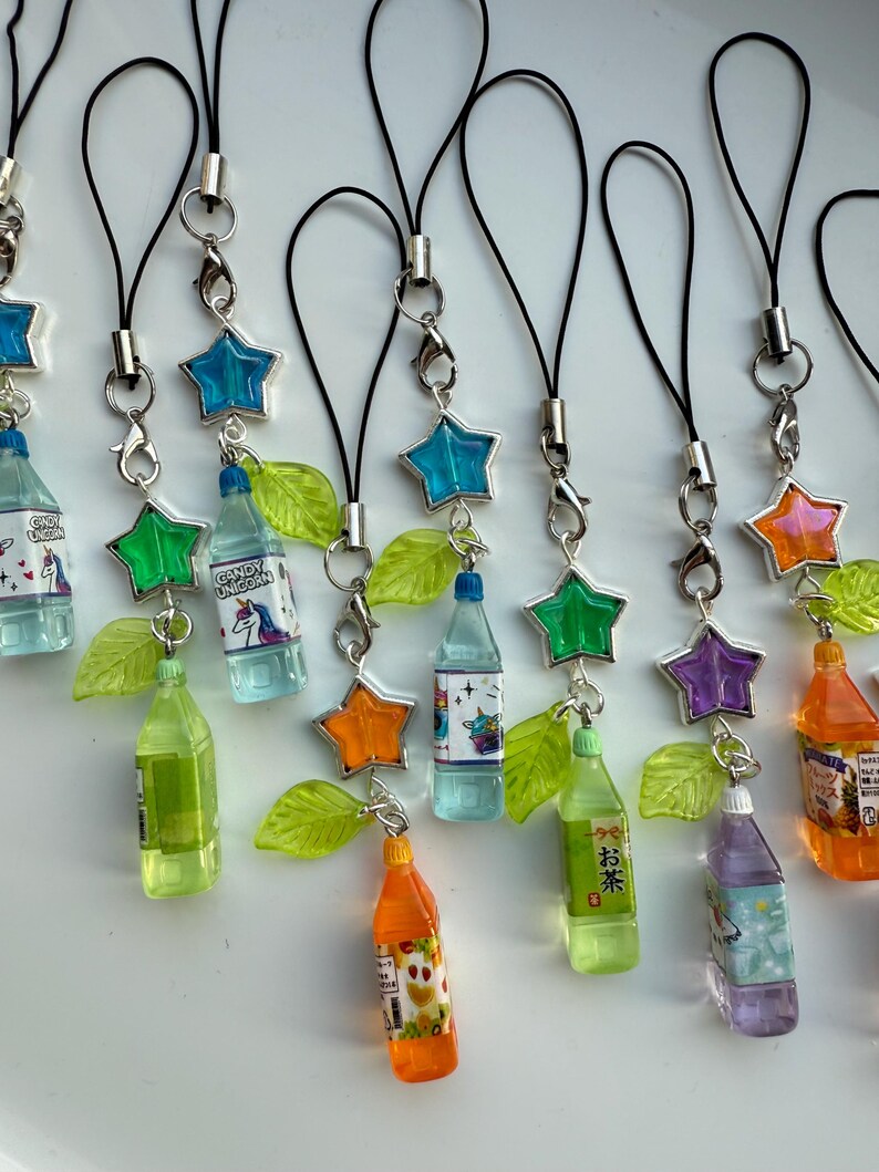 Handmade Kawaii Juice Bottle Phone Charm: Beaded Korean Style, soda charm