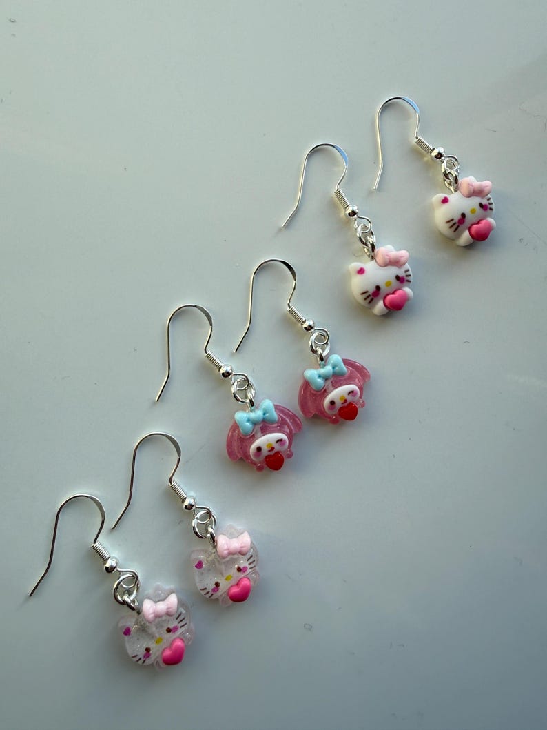 Handmade Mini Sanrio heart Themed Sterling Silver Earrings