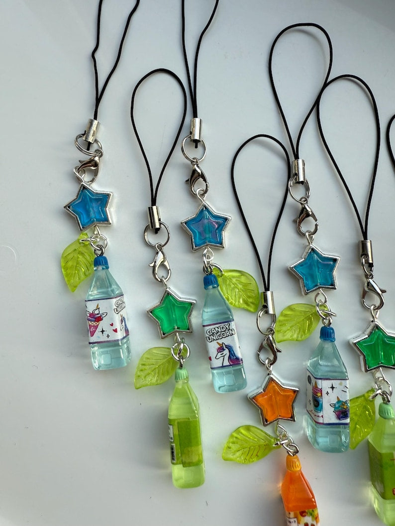 Handmade Kawaii Juice Bottle Phone Charm: Beaded Korean Style, soda charm