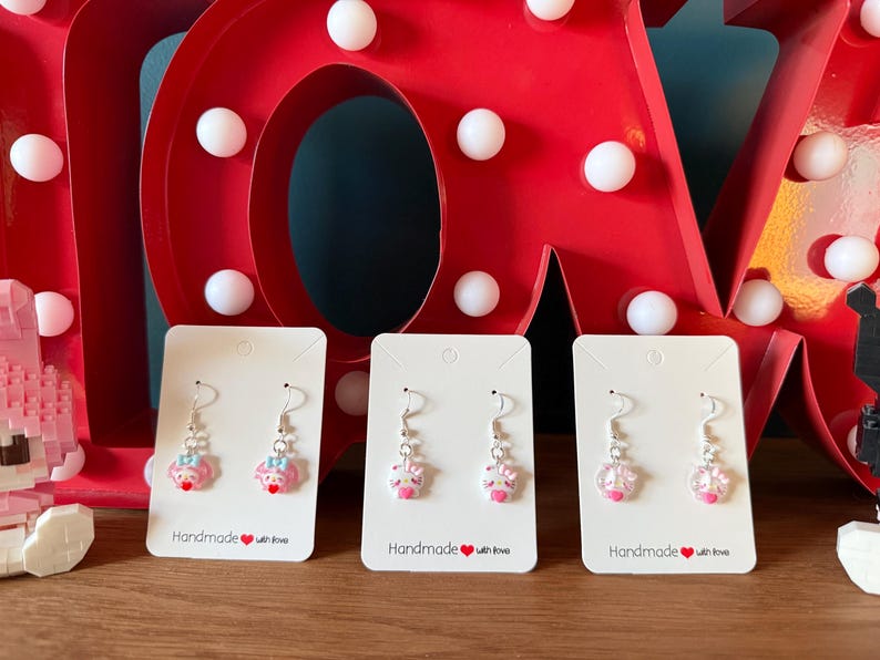Handmade Mini Sanrio heart Themed Sterling Silver Earrings
