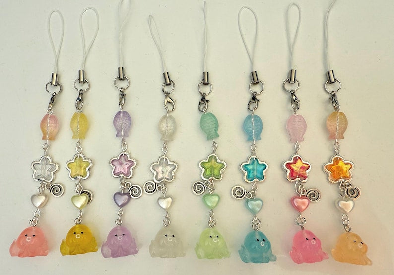 Handmade Kawaii Octopus Phone Charm : Colour themed. Oceancore, sea life