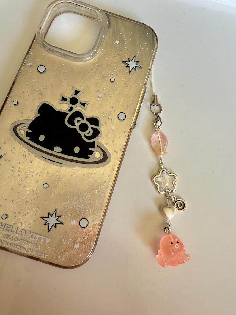 Handmade Kawaii Octopus Phone Charm : Colour themed. Oceancore, sea life