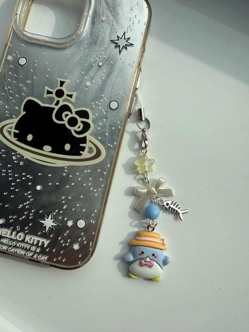 Handmade TuxedoSam Phone Charm: Kawaii Pastel Beaded Jewelry. sanriocore