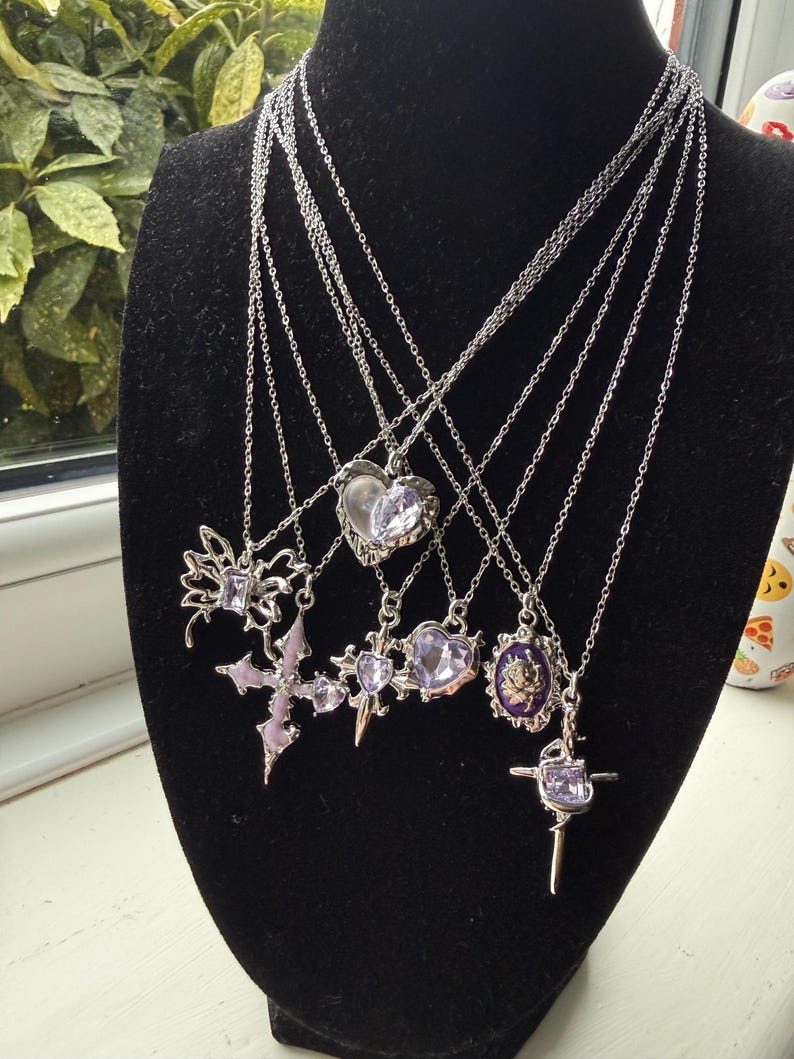 Handmade Fairy Whimsical Purple Gem Necklace 17”