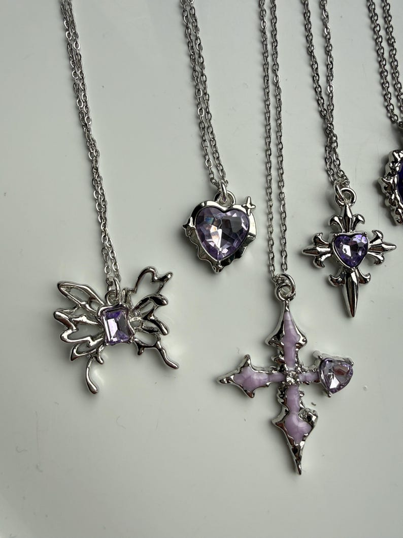 Handmade Fairy Whimsical Purple Gem Necklace 17”