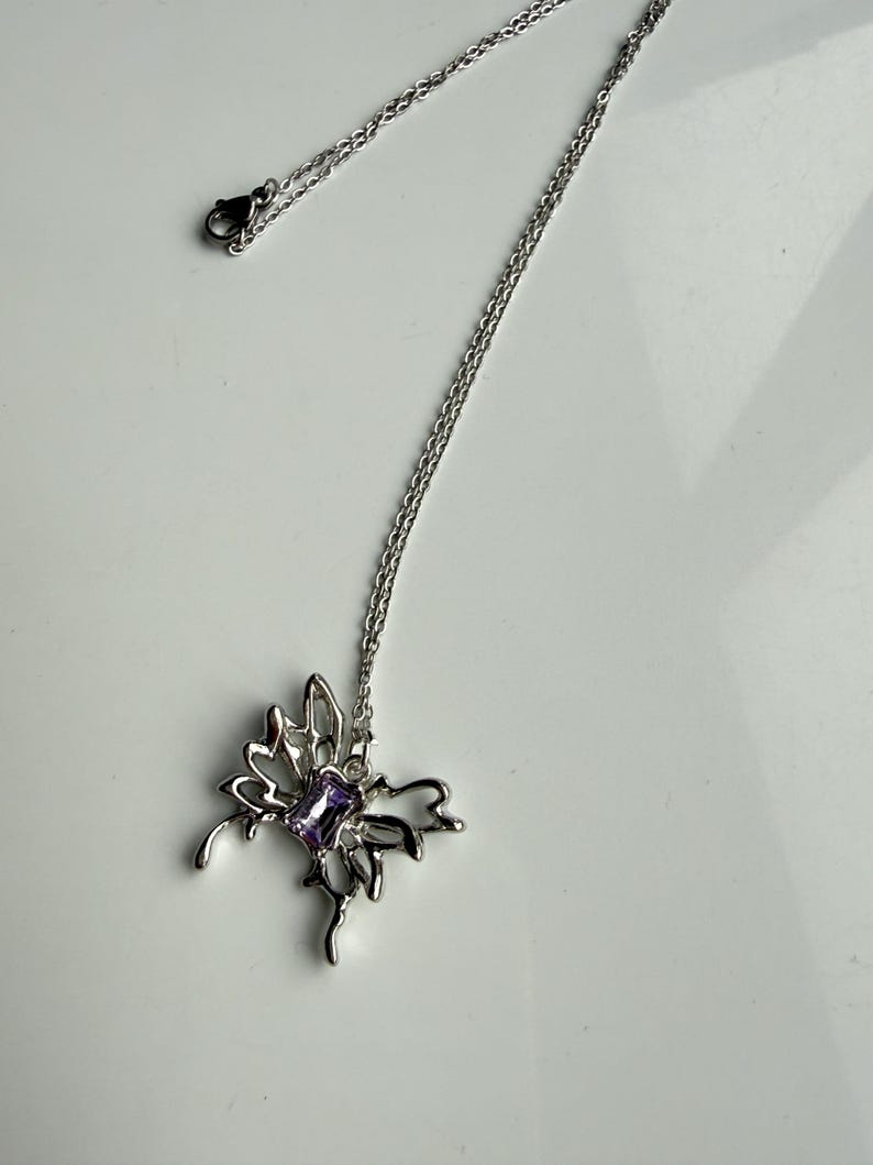 Handmade Fairy Whimsical Purple Gem Necklace 17”