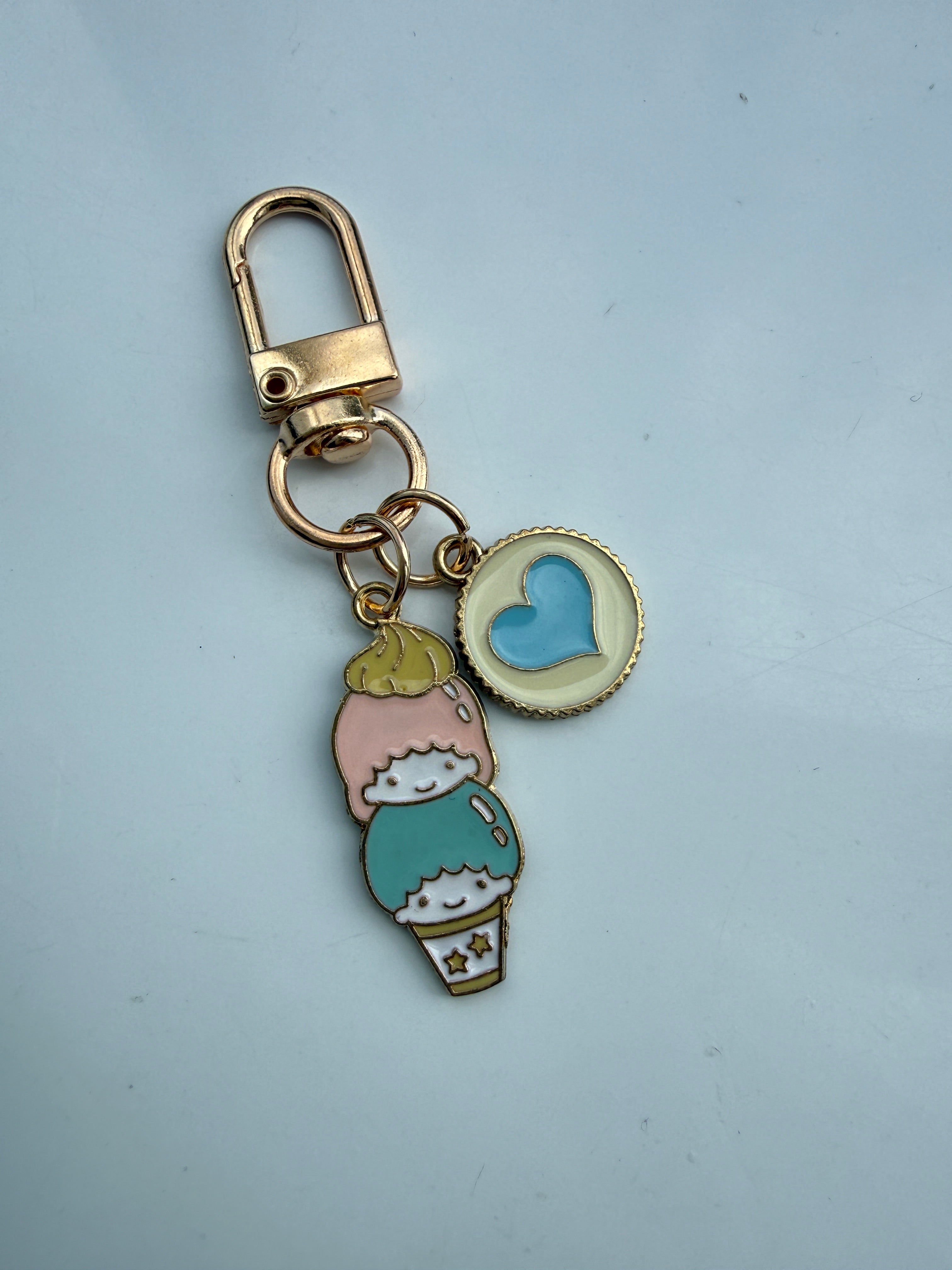 Handmade Kawaii Sanrio themed keyring, gold coloured enamel Keyring