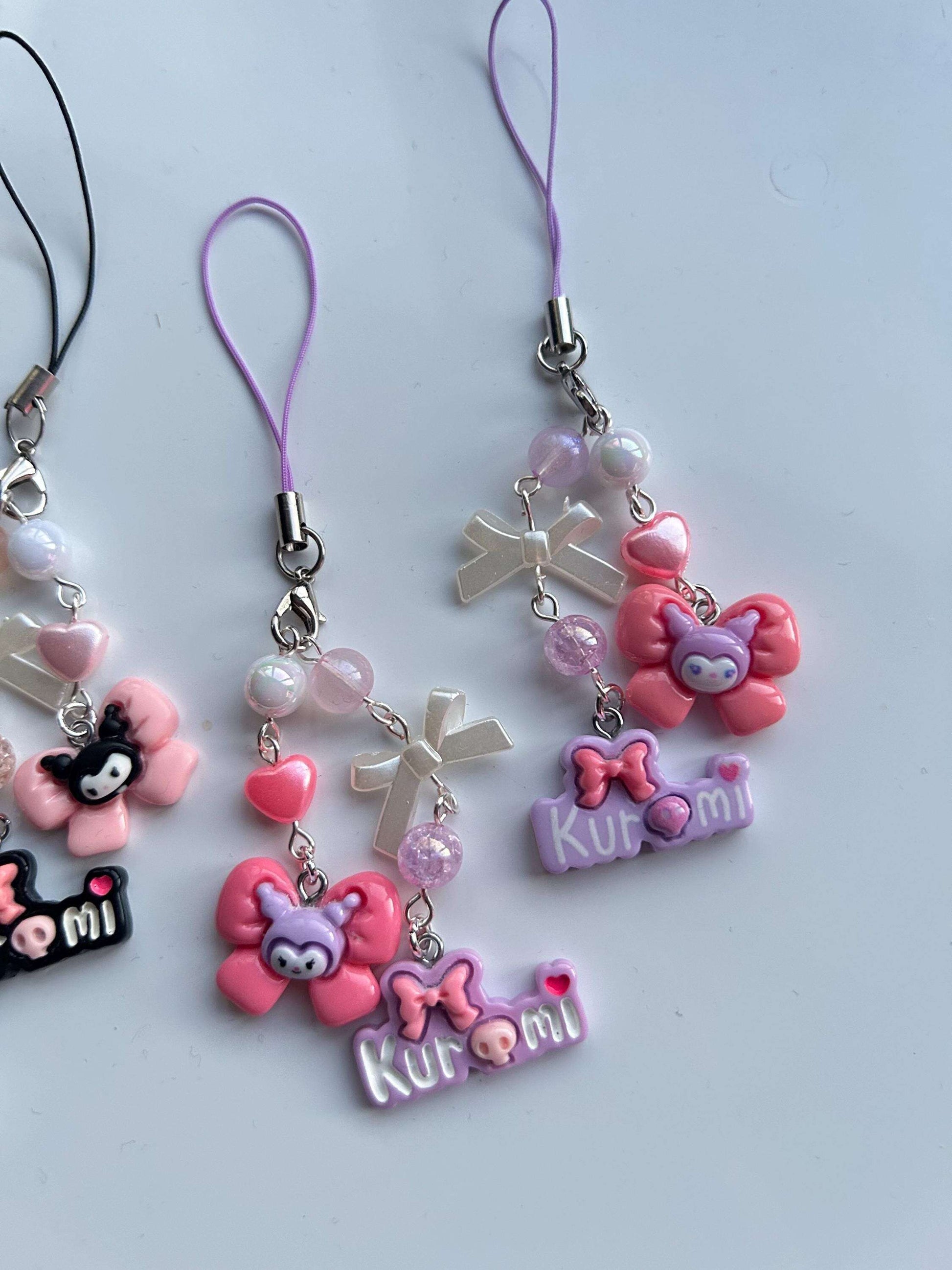 HANDMADE Cute Sanrio Themed Kuromi Bow Phone Charm Purple Bold Font