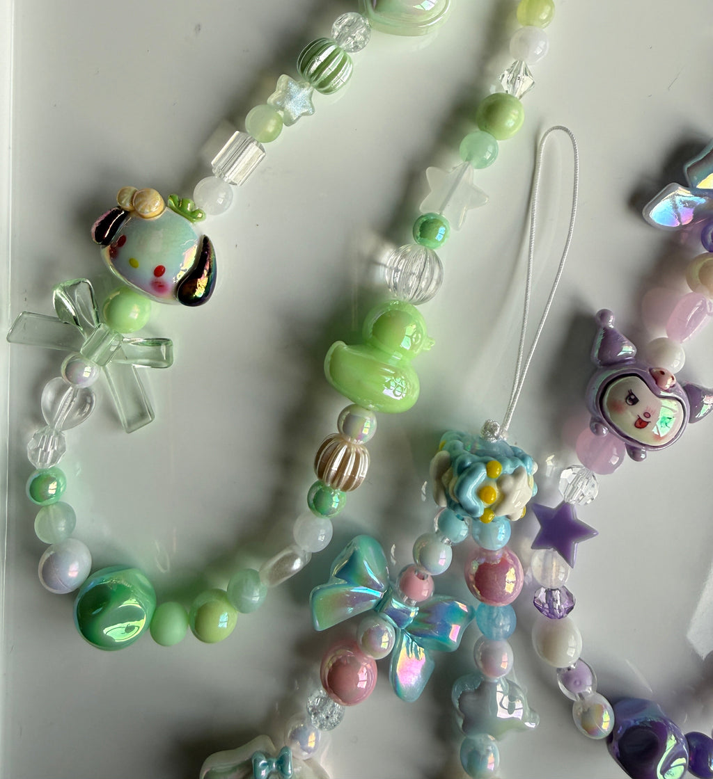 Kawaii Phone Charm | Pastel Queen of Hearts Beaded Strap | Cute Sanrio Inspired Y2K Mobile Accessory