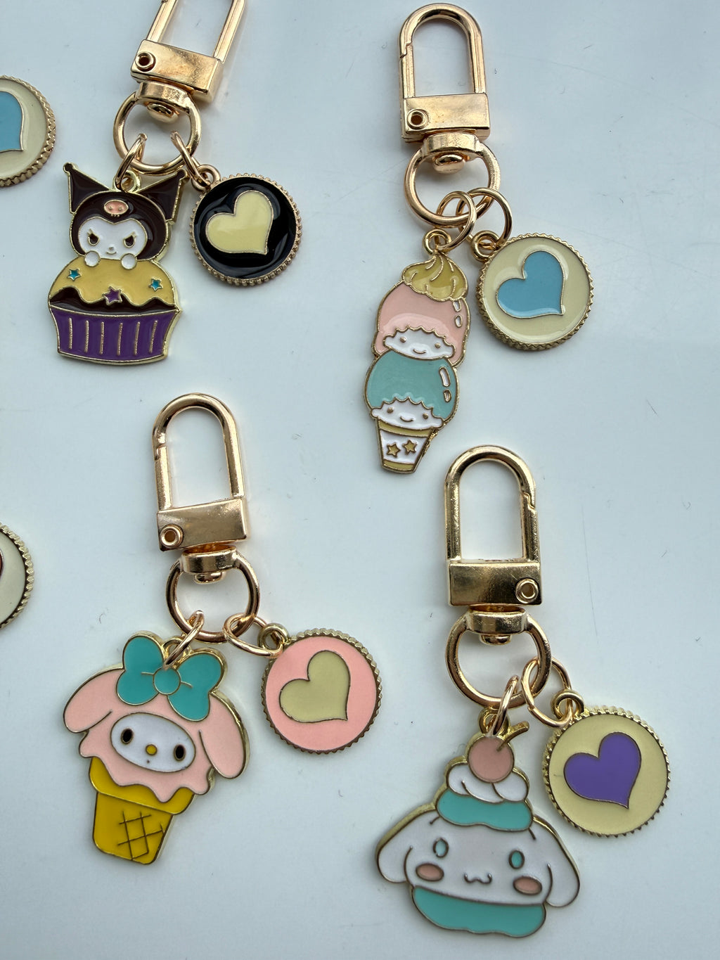 Handmade Kawaii Sanrio themed keyring, gold coloured enamel Keyring