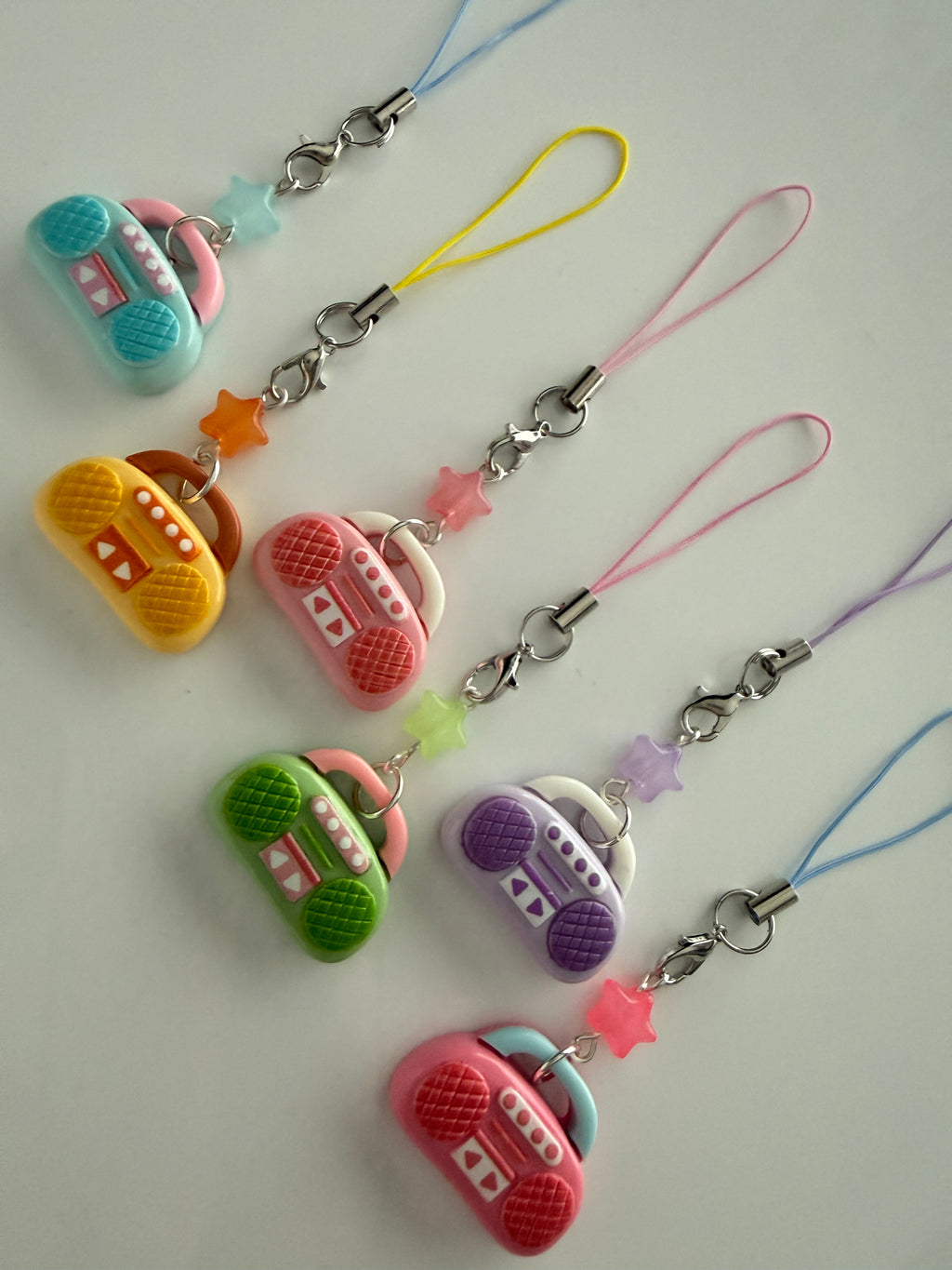 Handmade Kawaii Boombox Phone Charm, Y2K Retro Music charm, Pastel Tech Accessory
