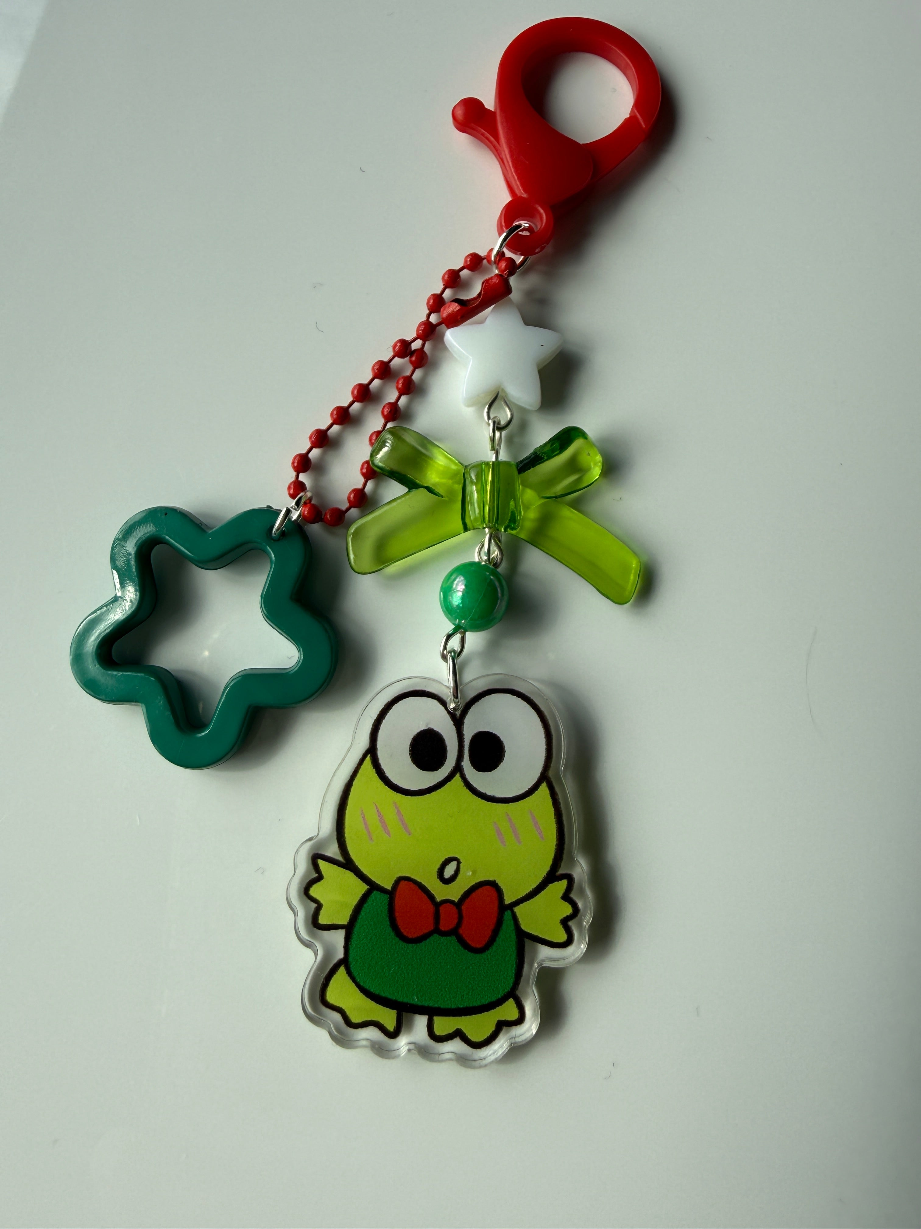 Kawaii Frog  Keychain – Keroppi Inspired Beaded Bag Charm, Cute Y2K Phone Strap, Handmade Kawaii Gift