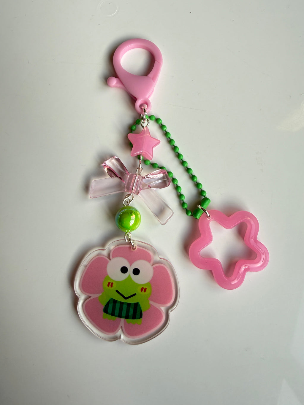Kawaii Frog Phone Charm Keychain – Keroppi Inspired Beaded Bag Charm, Cute Y2K Phone Strap, Handmade Kawaii Gift