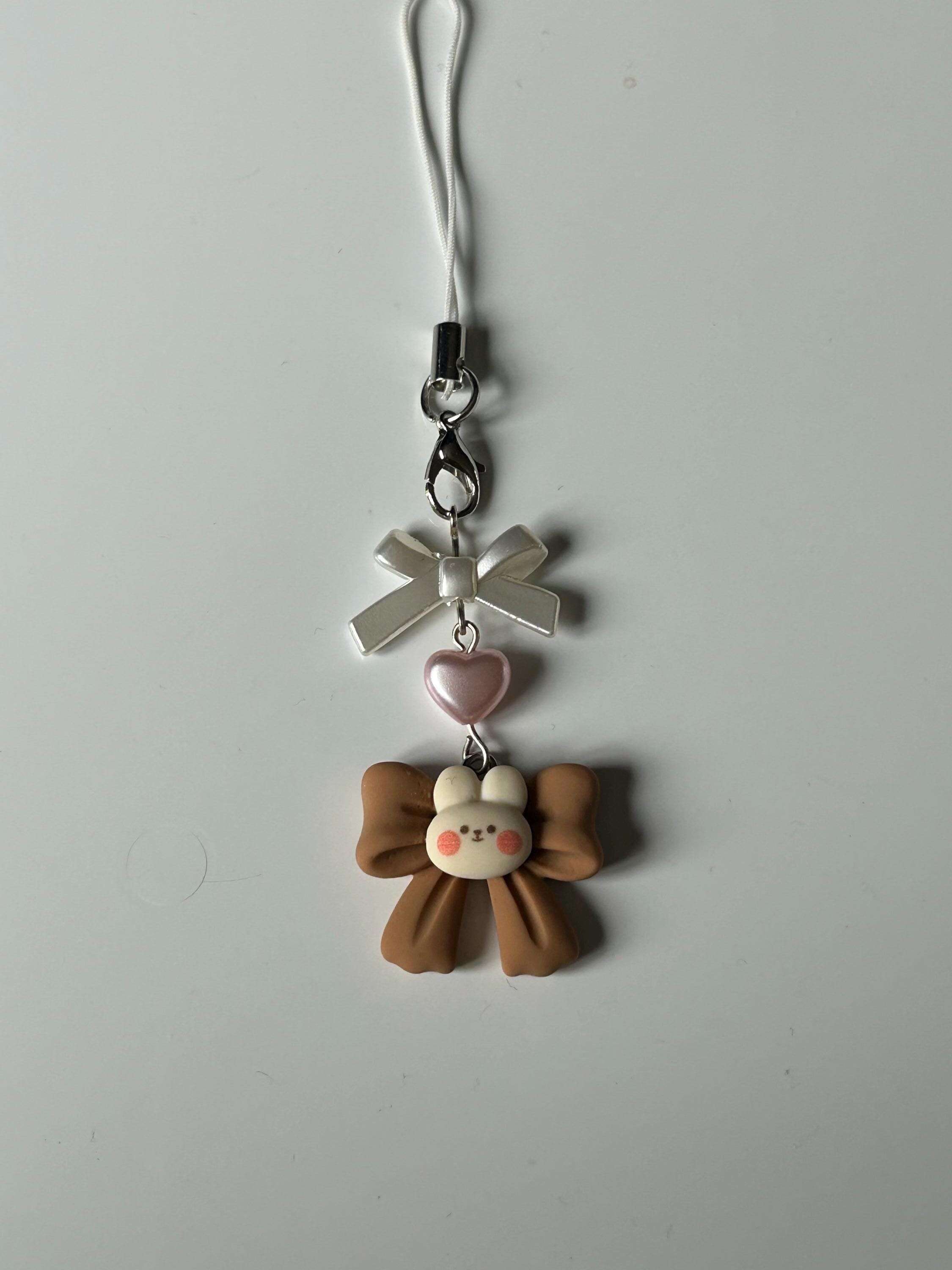 HANDMADE Cute Kawaii Choco Bunny and Bears Phone Charms Choco Bear Bow