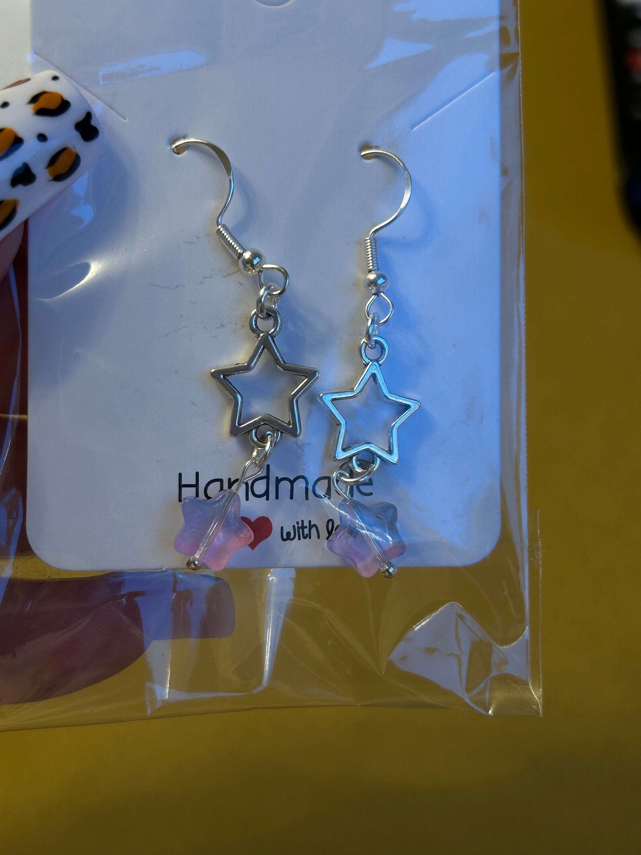 Handmade Cute Coquette Sterling Silver Clouds and Stars Earrings Star Purple