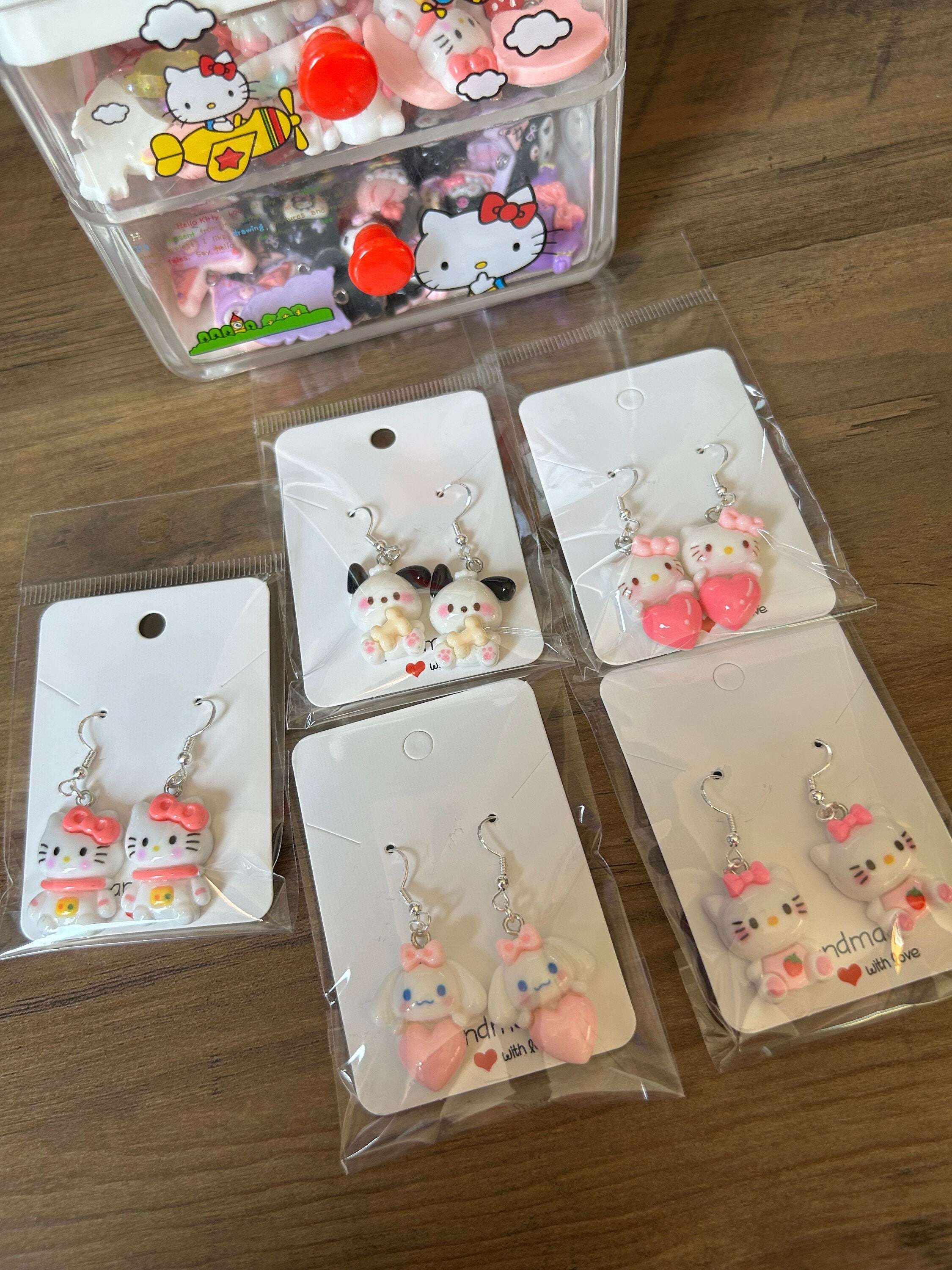 Handmade Cute Sanrio Themed Charm Sterling Silver Earrings