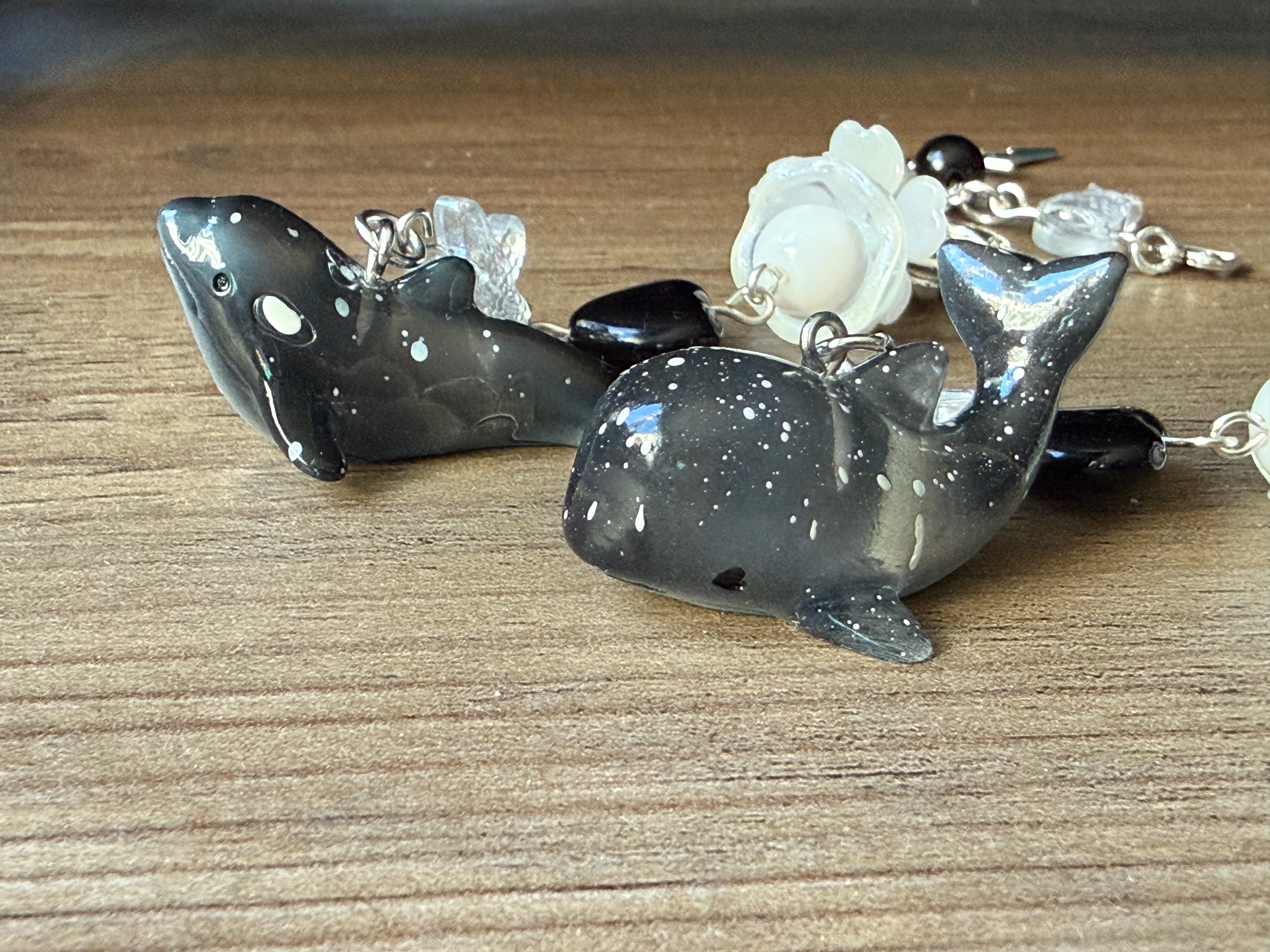 Galaxy Whale & Orca Kawaii Keychain – Cosmic Ocean Friend Bag Charm, Cute Space Whale Charm, Handmade Galaxy Sea Creature Keychain