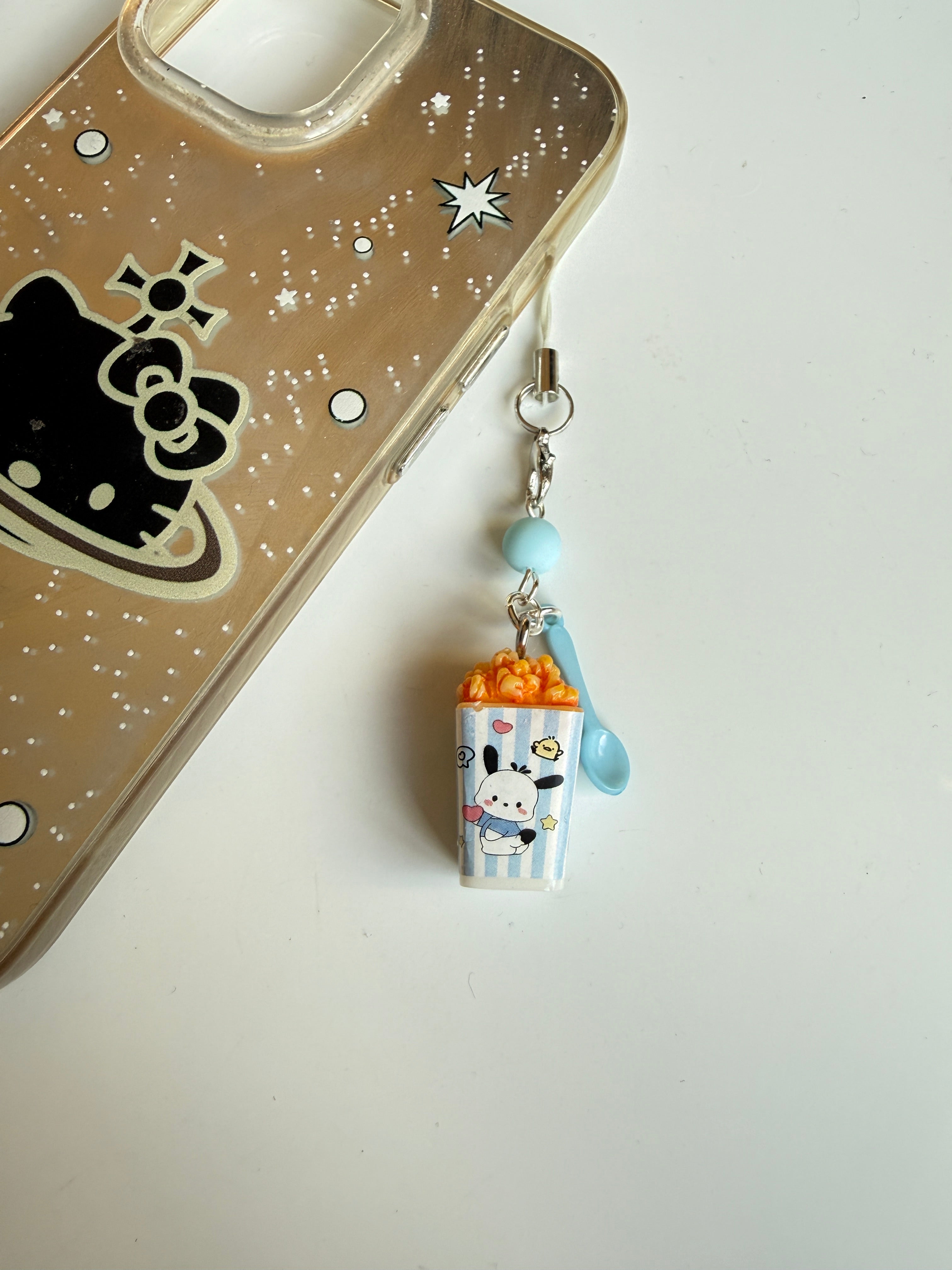 Sanrio Inspired Popcorn Phone Charms – Kuromi, Hello Kitty, Keroppi, Cinnamoroll Kawaii Popcorn Keychains, Cute Anime Bag Charm