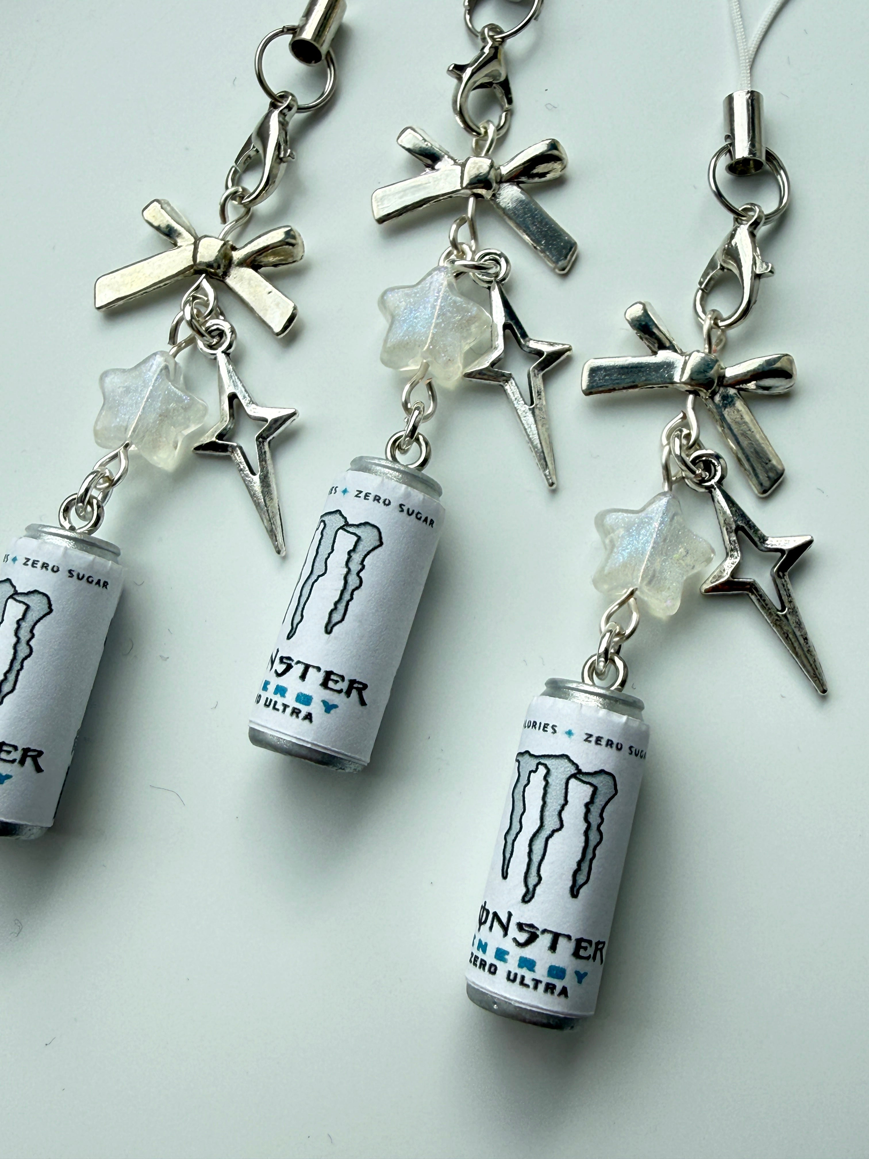 Mini Energy Drink Can Phone Charm  Handmade Mini Can Phone Strap | Kawaii Y2K Accessory | Cute Bag Charm | White & Silver
