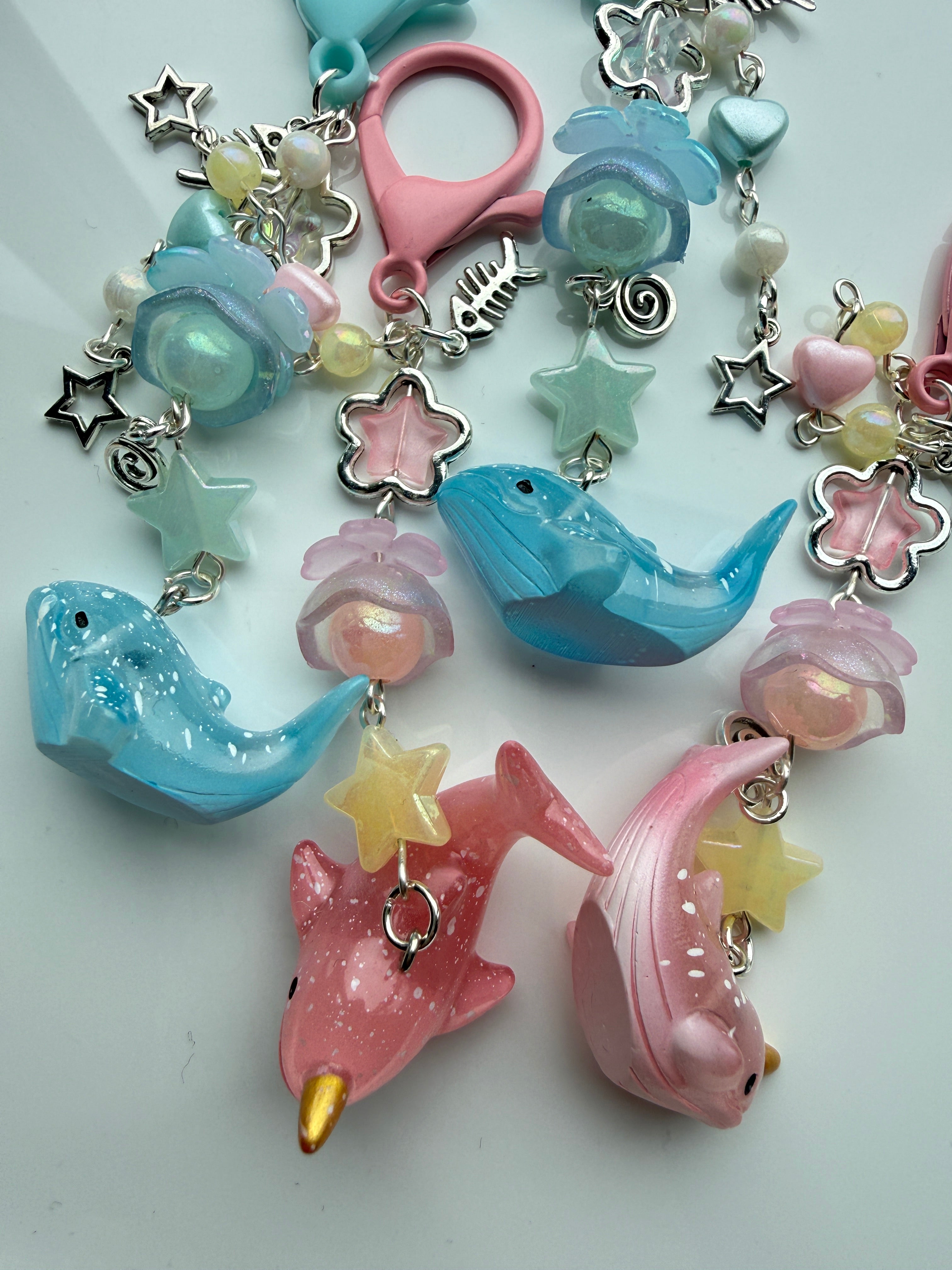 Ocean Friends Kawaii Keychain Collection – Pastel Sea Creature Bag Charms, Handmade Cute Whale, Narwhal Keychains