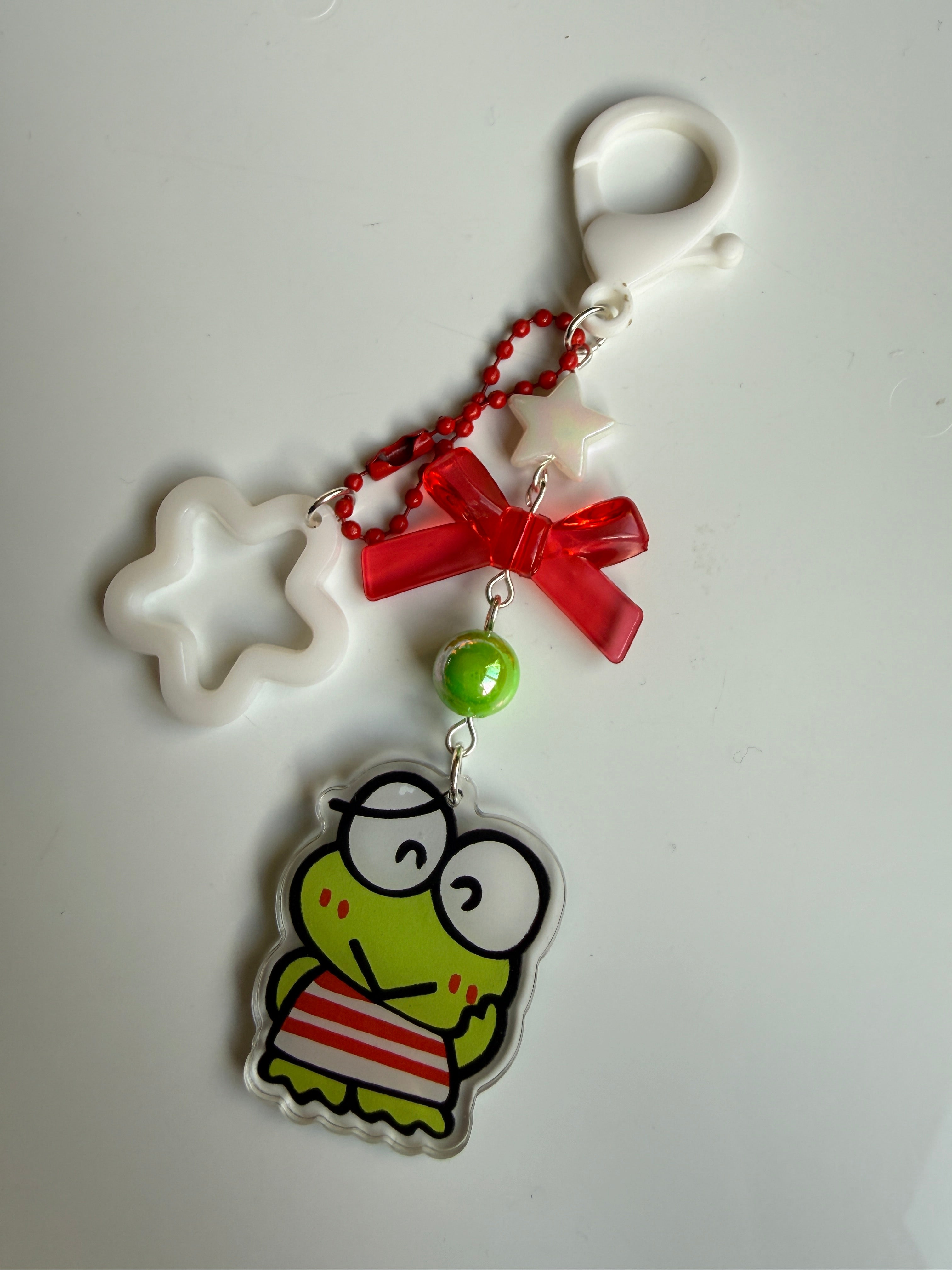 Kawaii Frog Phone Charm Keychain – Keroppi Inspired Beaded Bag Charm, Cute Y2K Phone Strap, Handmade Kawaii Gift