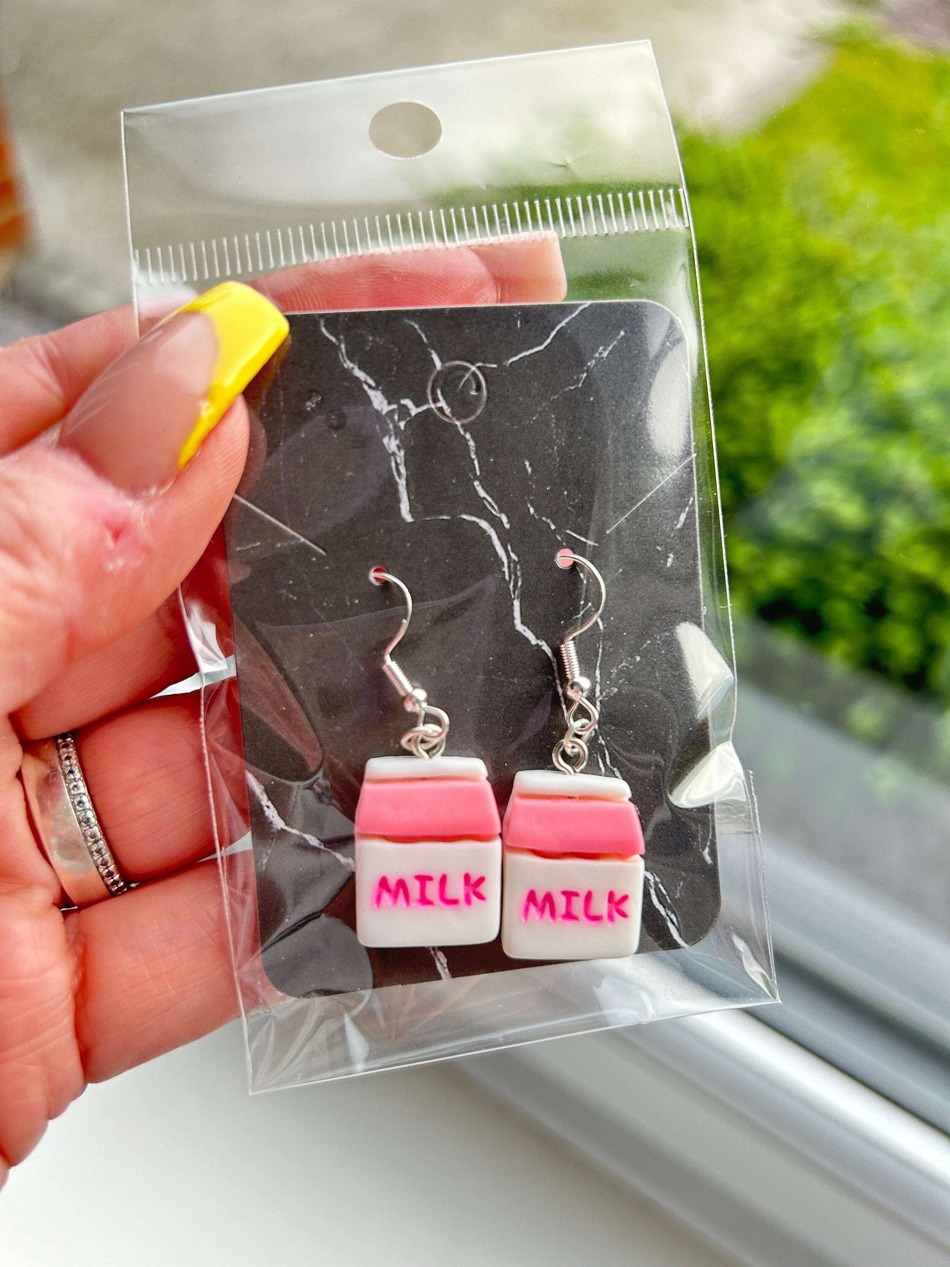 Handmade Cute Kawaii Food and Drink Sterling Silver Earrings Milk