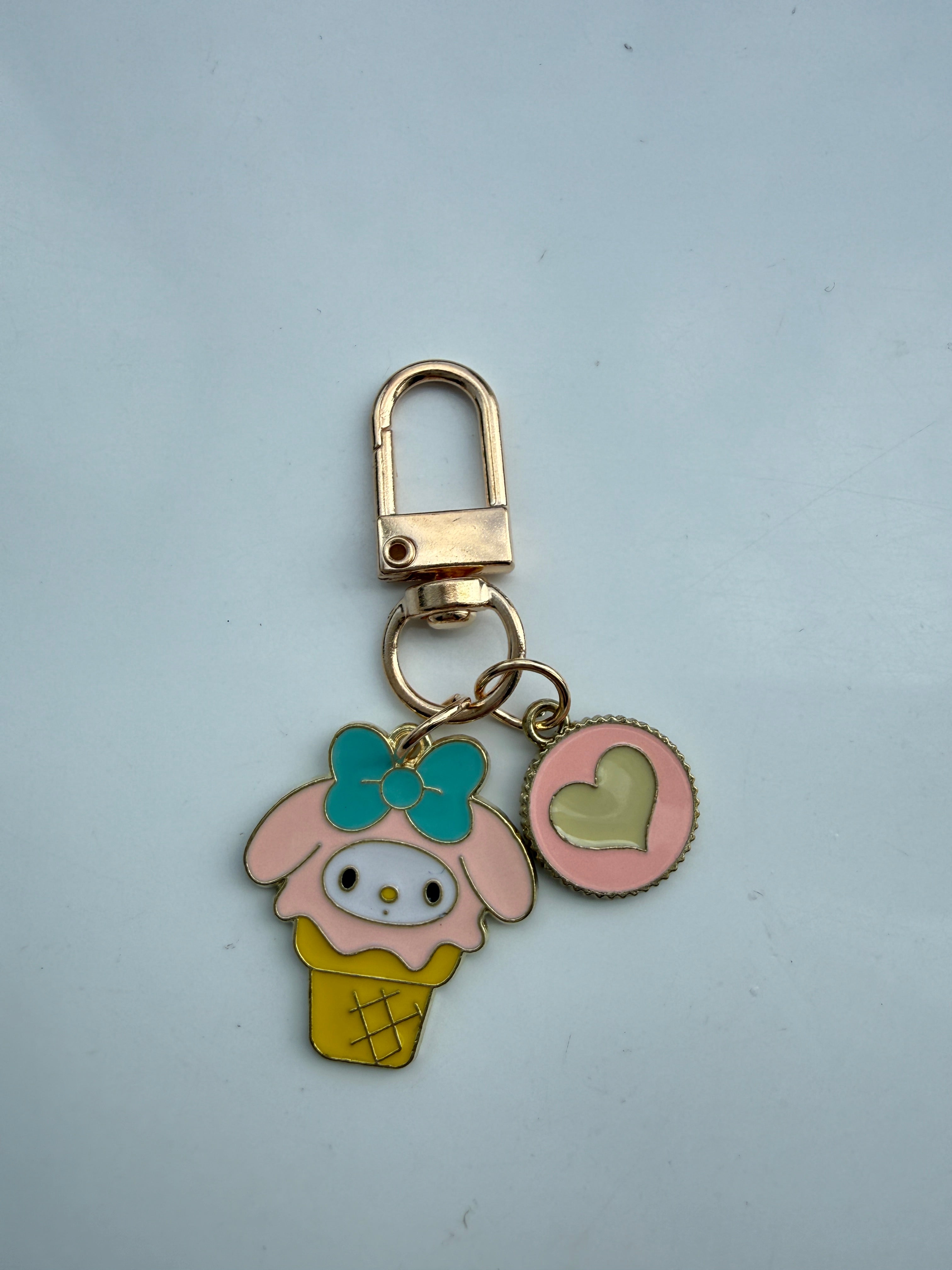 Handmade Kawaii Sanrio themed keyring, gold coloured enamel Keyring