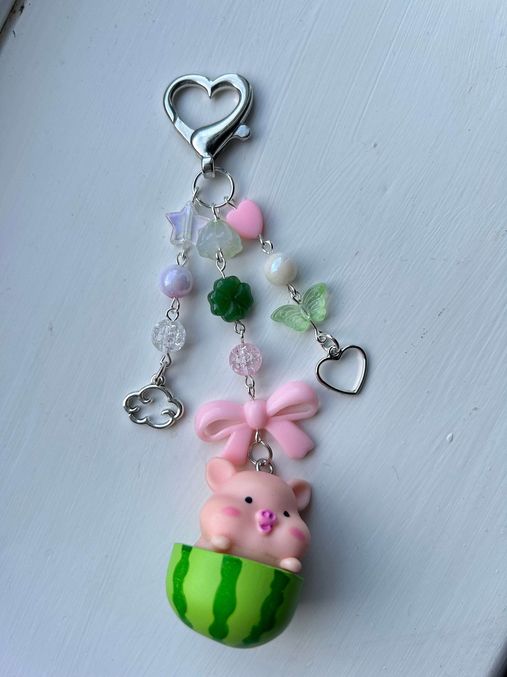 HANDMADE Cute Kawaii Piggy in a Watermelon Keychain