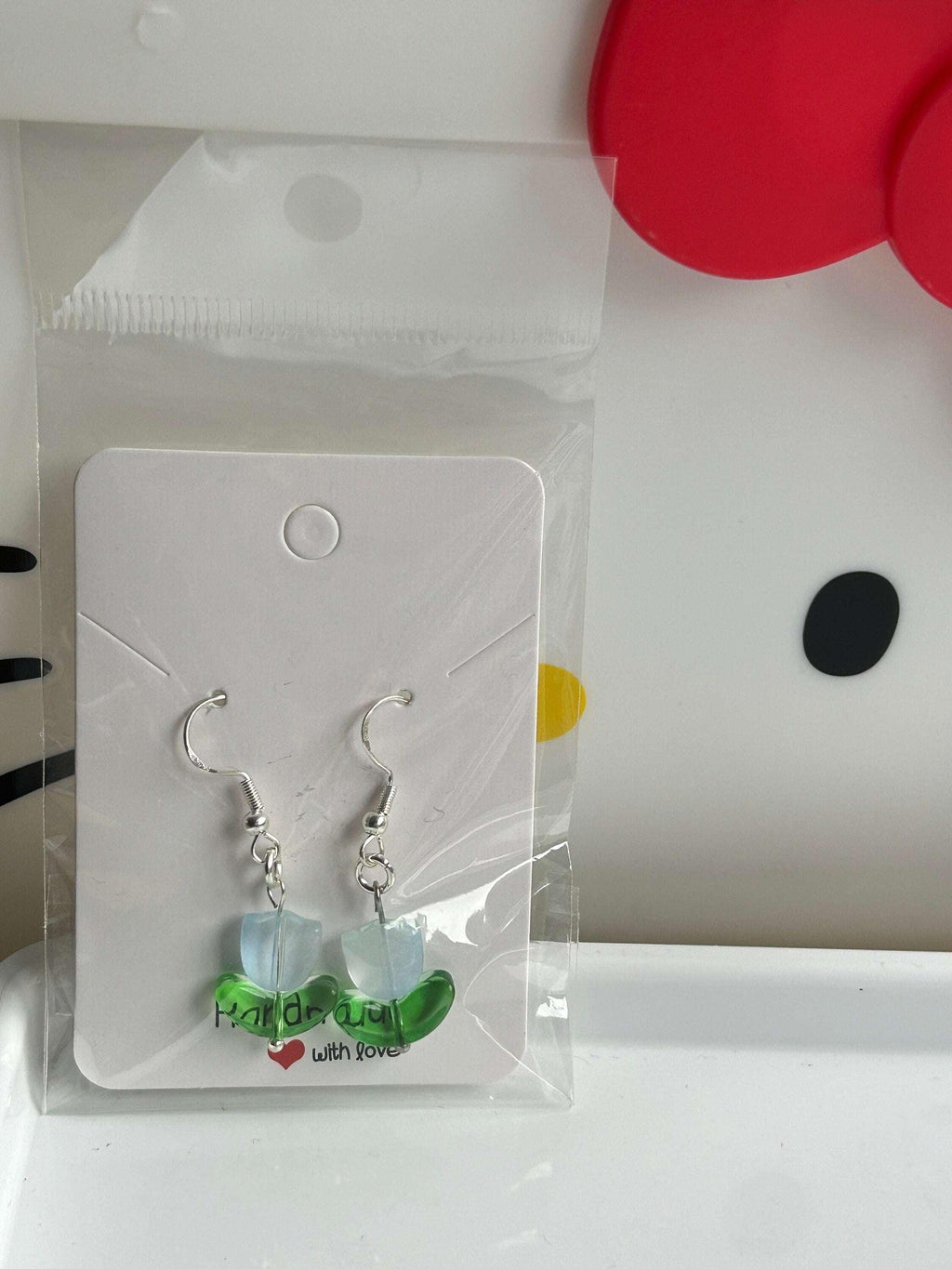 Handmade Cute Coquette Sterling Silver Tulip Earrings Blue