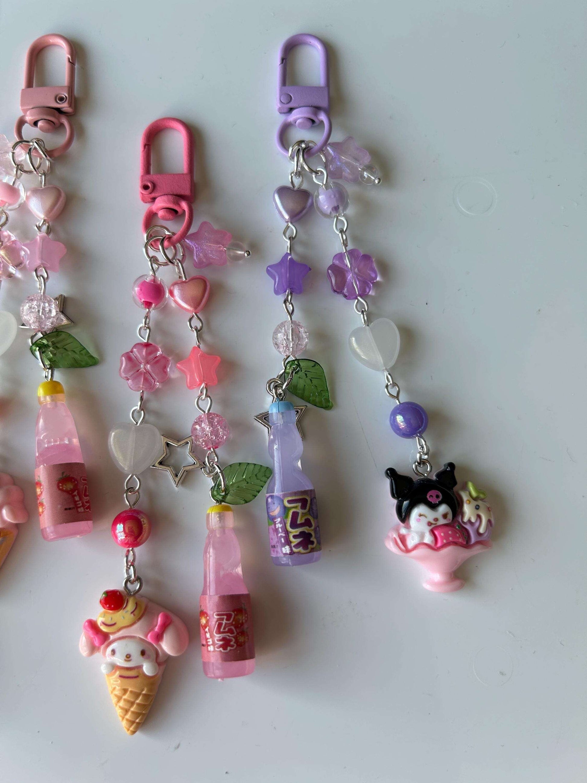 HANDMADE Kawaii Cute Sanrio Desserts Ramune Drink Bottle Keychains